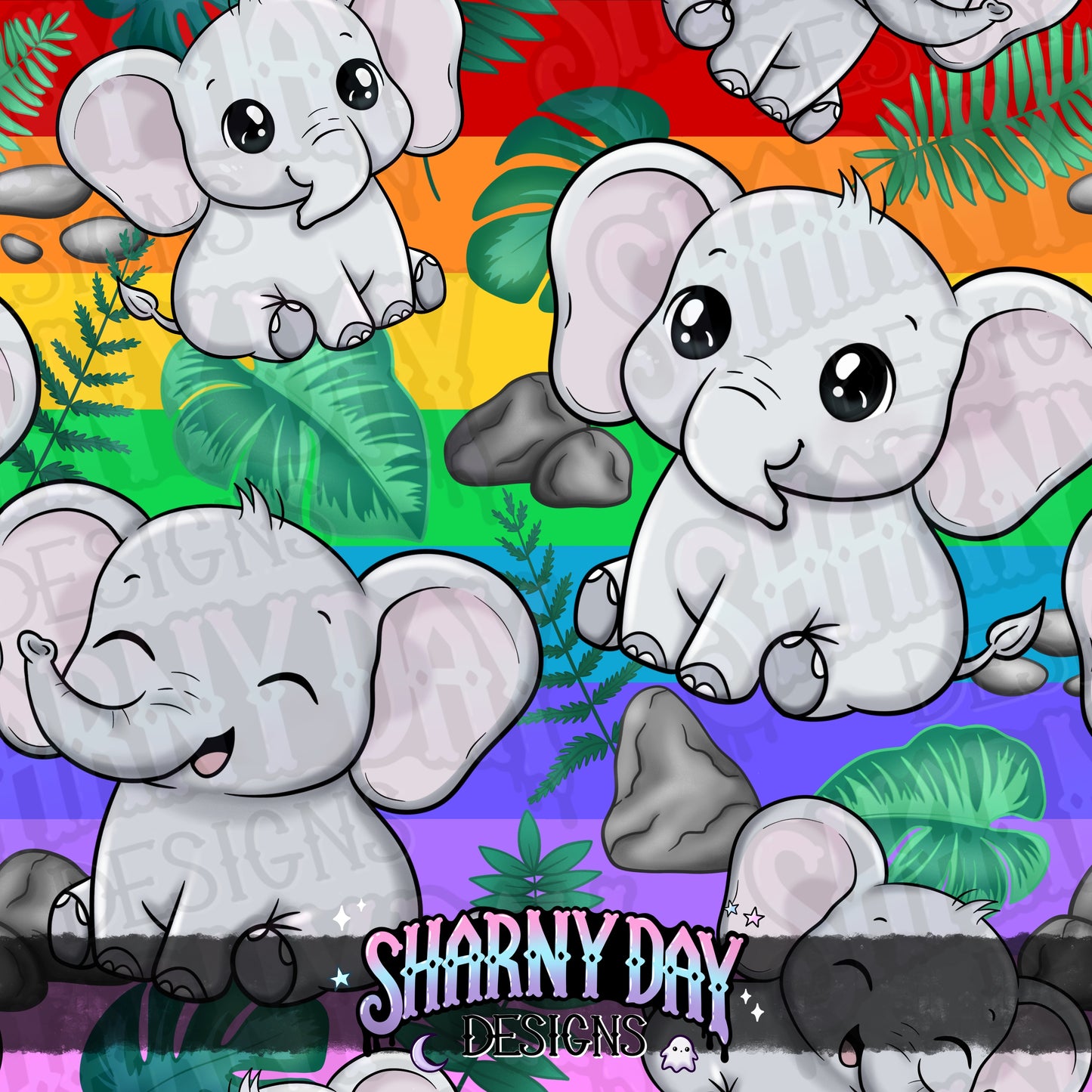 Kawaii Elephants Exclusive Seamless Pattern Design