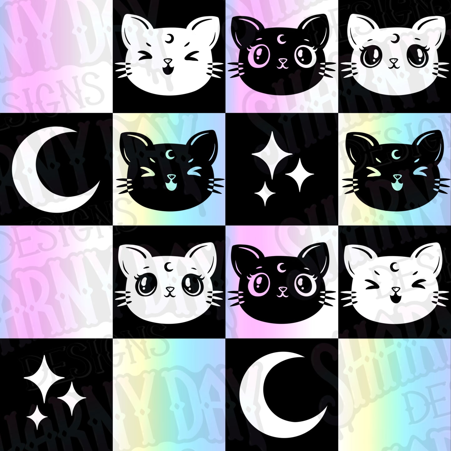 Luna Kitty Check Exclusive Seamless Pattern
