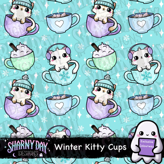 Winter Kitty Cups Exclusive Seamless Pattern Design