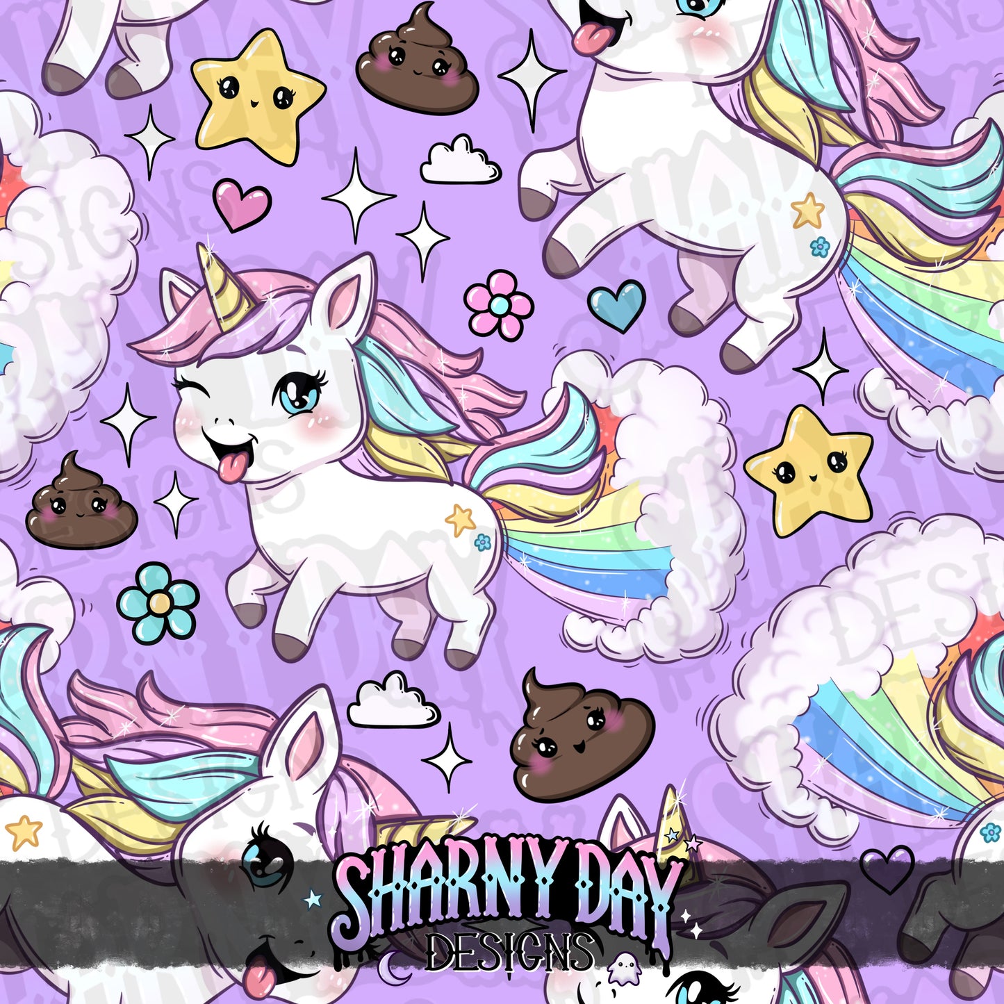 Silly Kawaii Unicorns Exclusive Seamless Pattern Design