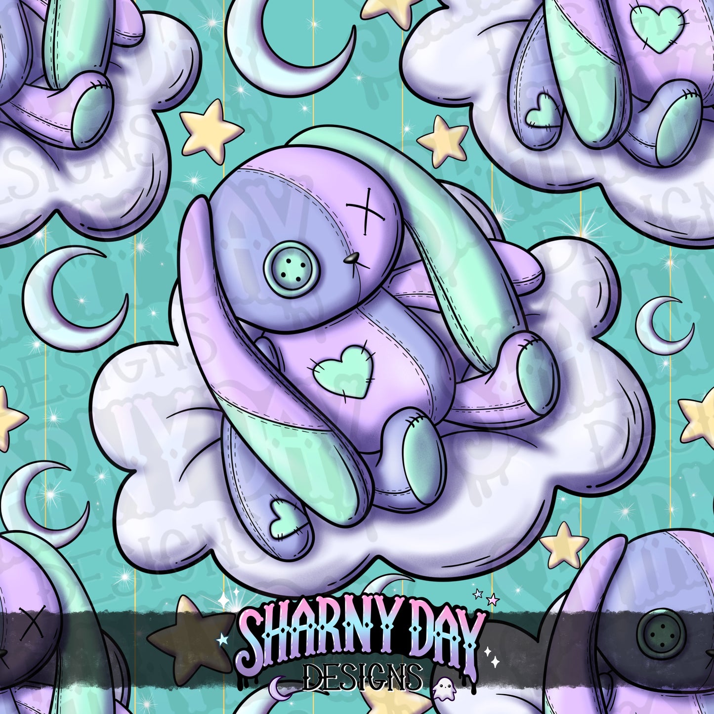 Sleepy Bunny Plushie Exclusive Seamless Pattern Design