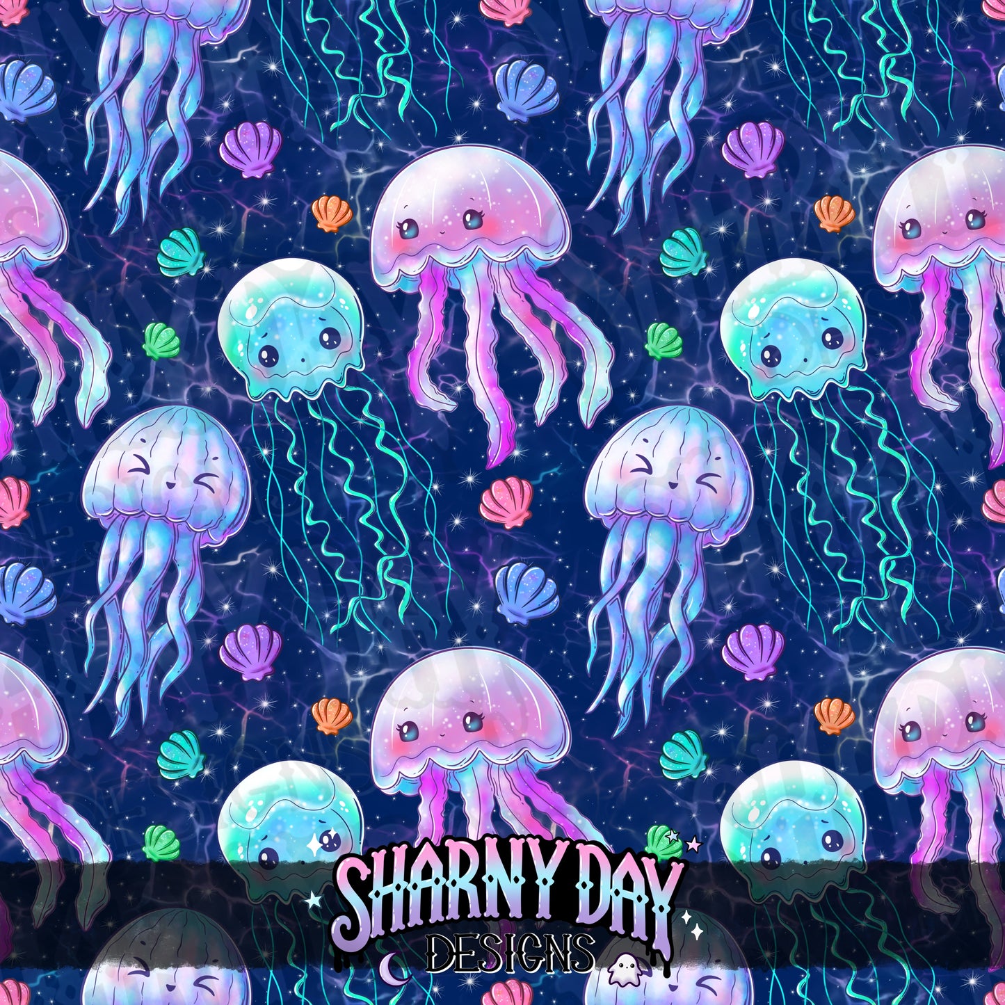 Kawaii Jellyfish Seamless Pattern Design