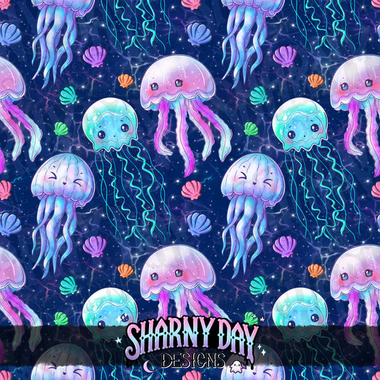 Kawaii Jellyfish Seamless Pattern Design