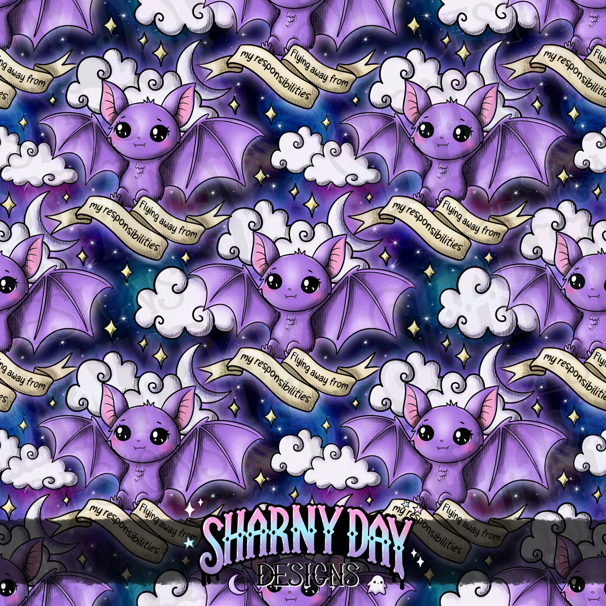HEXTOBER - Flying Away From My Responsibilities (tattoo) - Exclusive Seamless Pattern Design
