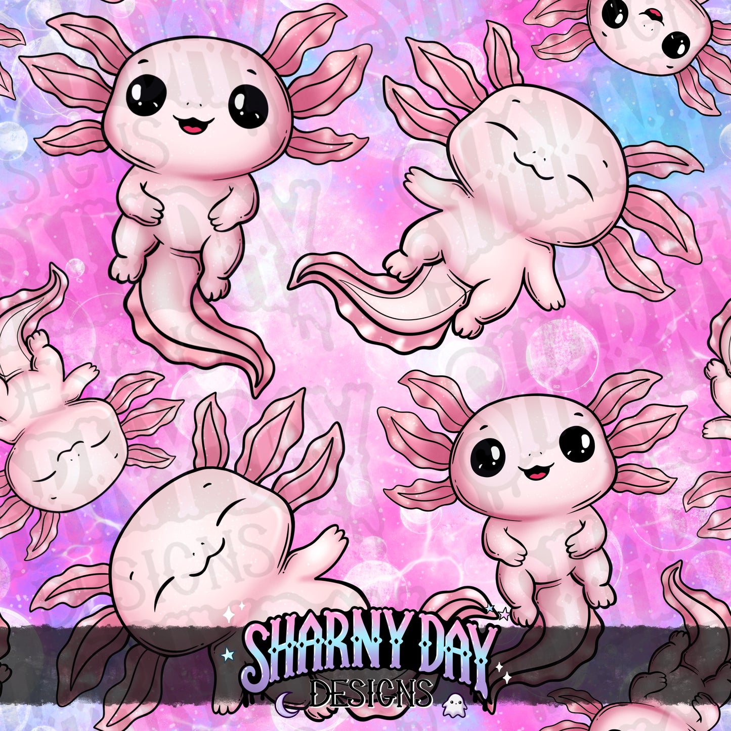 Kawaii Axolotls Exclusive Seamless Pattern Design
