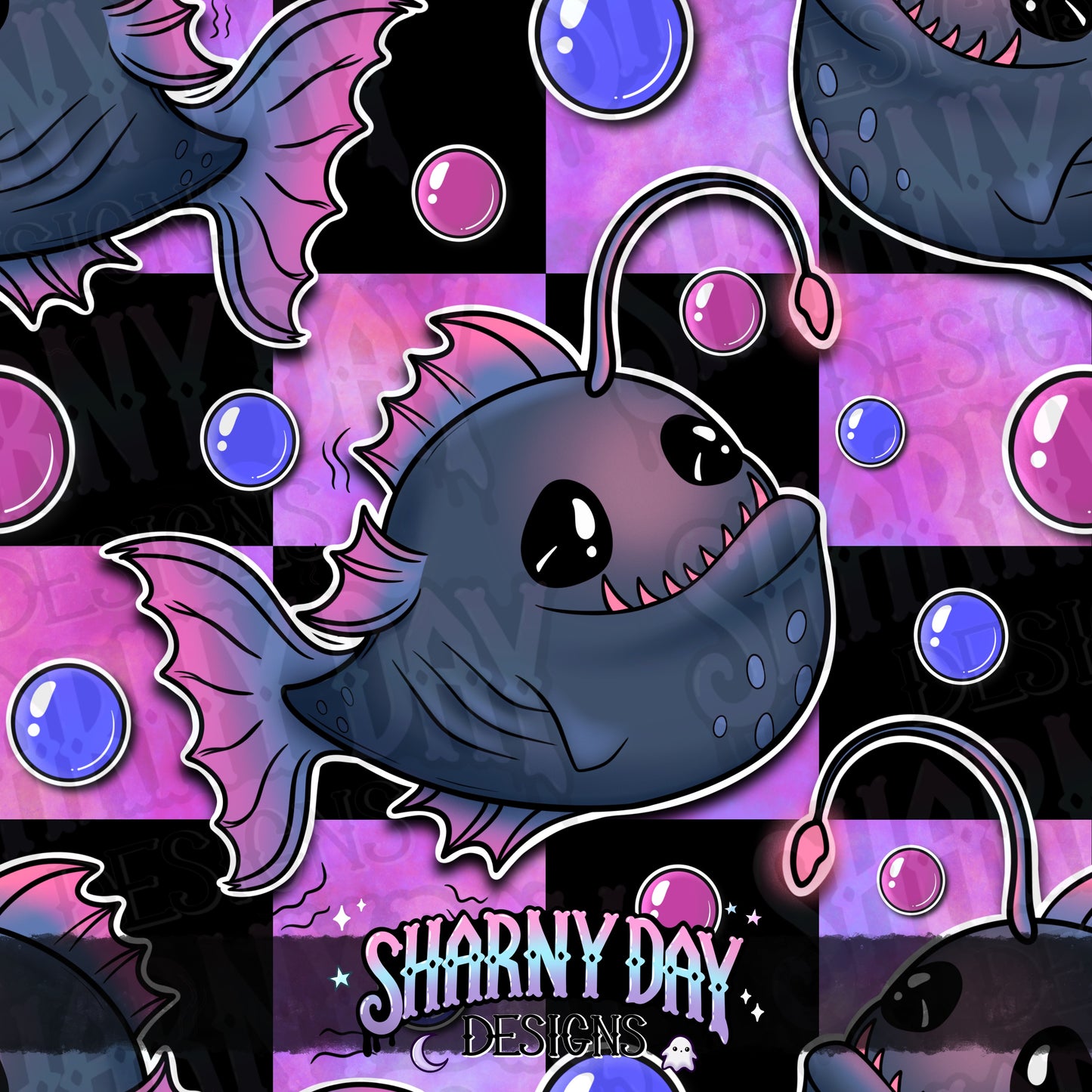 Cute Angler Fish Exclusive Seamless Pattern Design