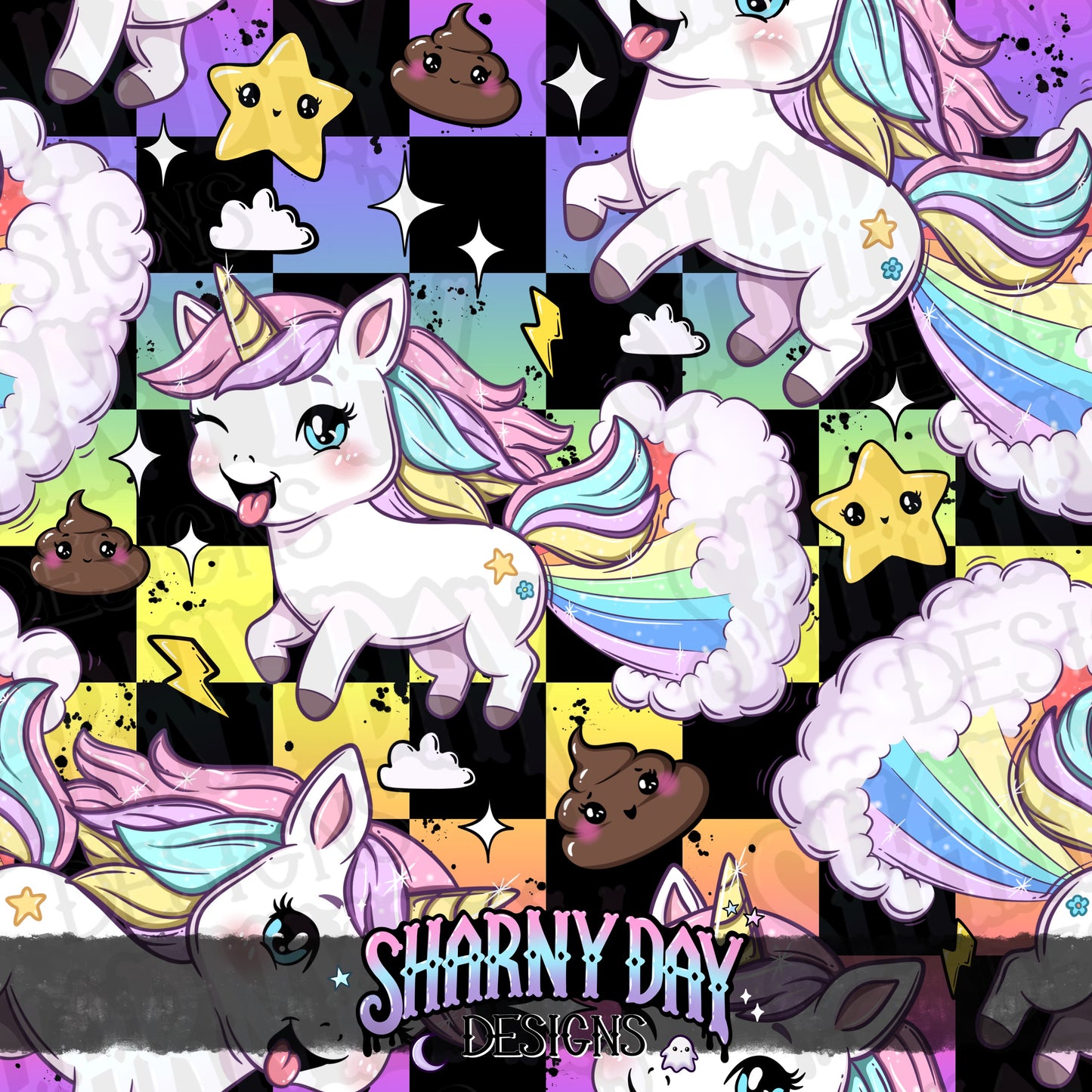 Silly Kawaii Unicorns Exclusive Seamless Pattern Design