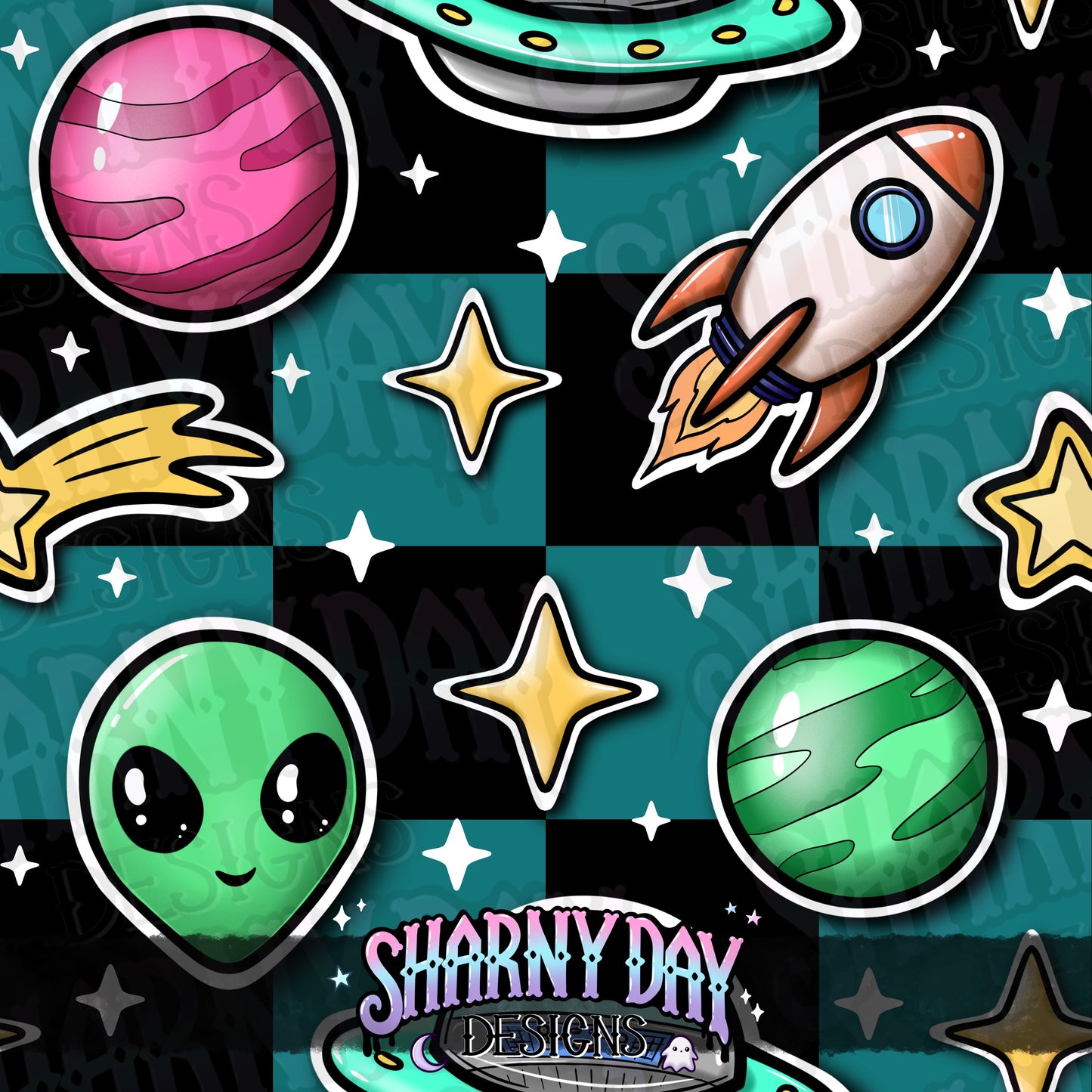 Space Stickers Exclusive Seamless Pattern Design