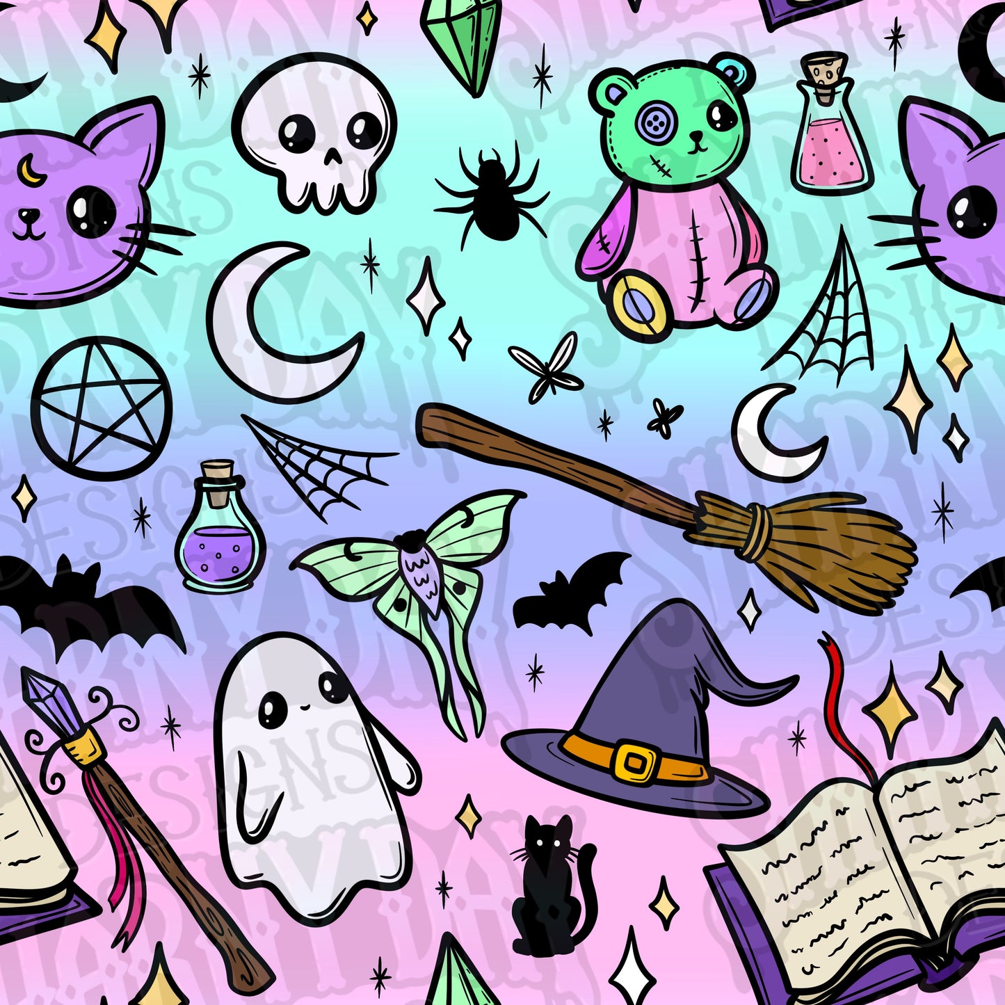 Spoopy Colour Doodles non-exclusive Seamless Pattern Design