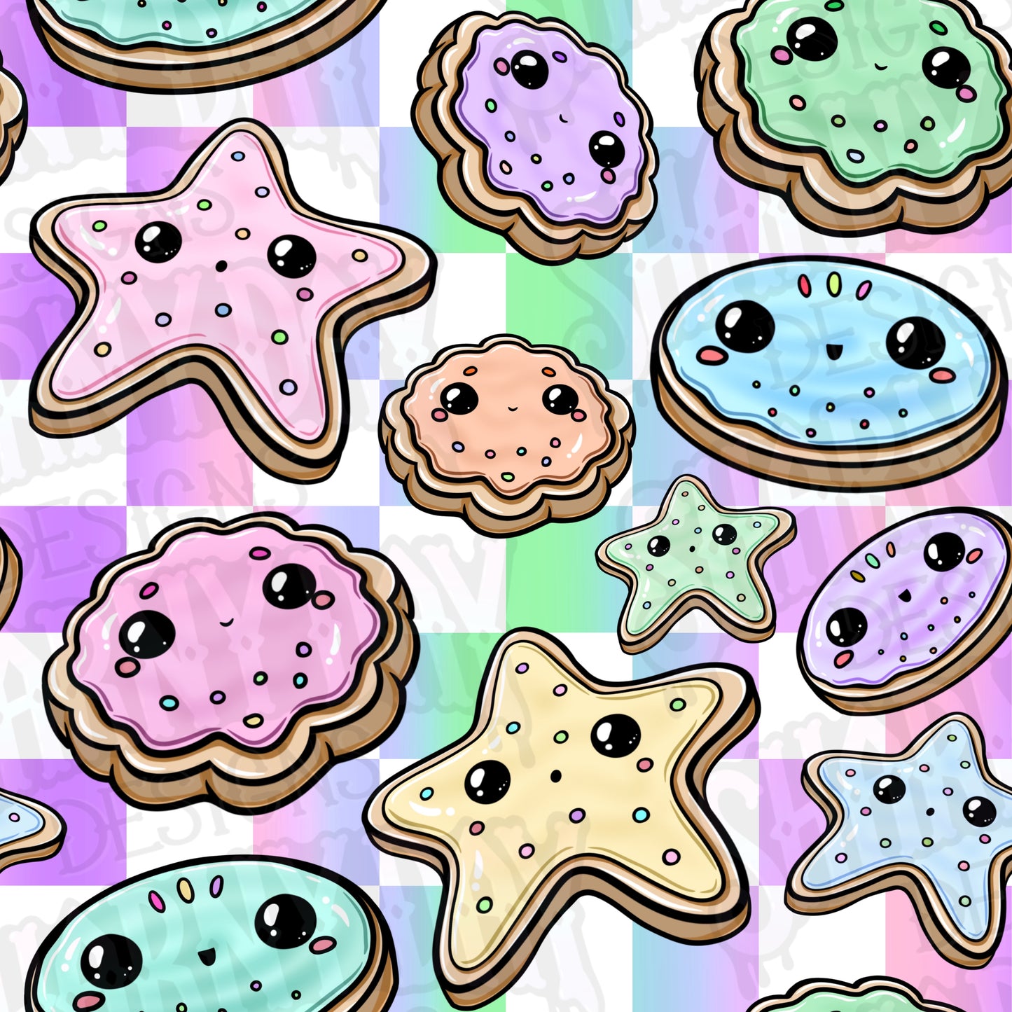 Kawaii Sugar Cookies Exclusive Seamless Pattern Design