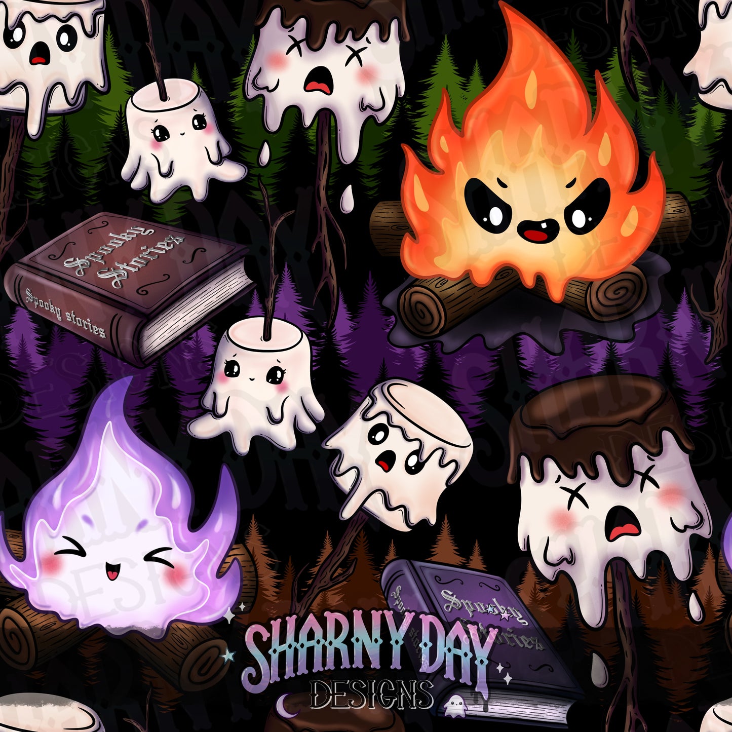 Creepy Campfire Exclusive Seamless Pattern Design