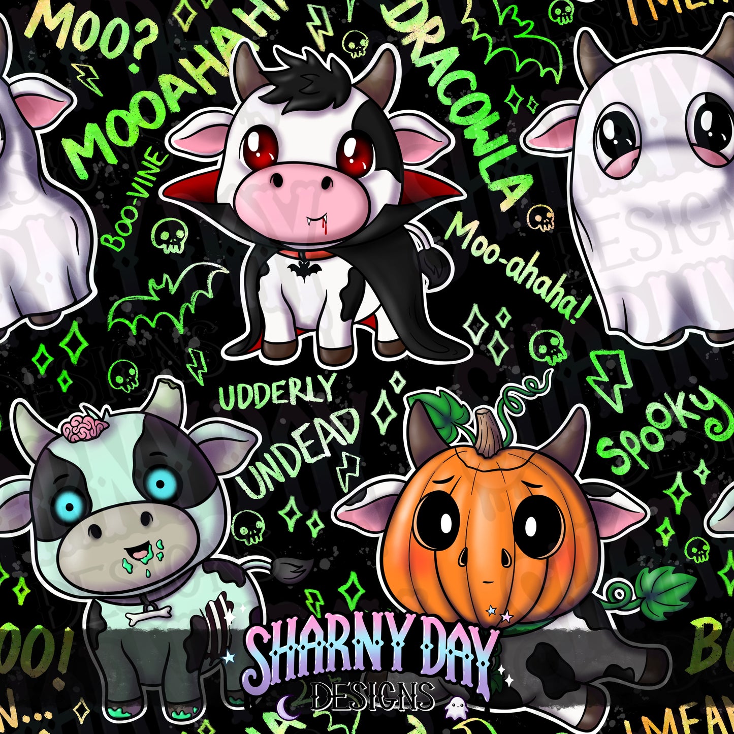 Spoopy Cows Exclusive Seamless Pattern Design