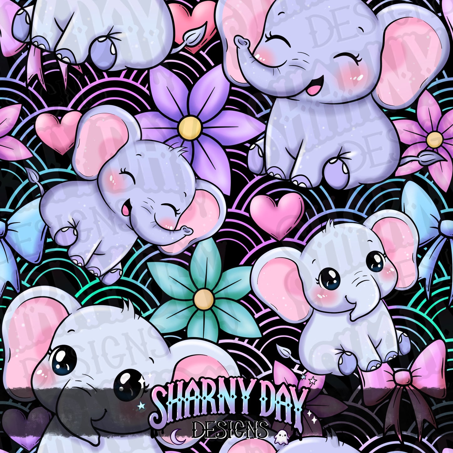 Kawaii Elephants Exclusive Seamless Pattern Design