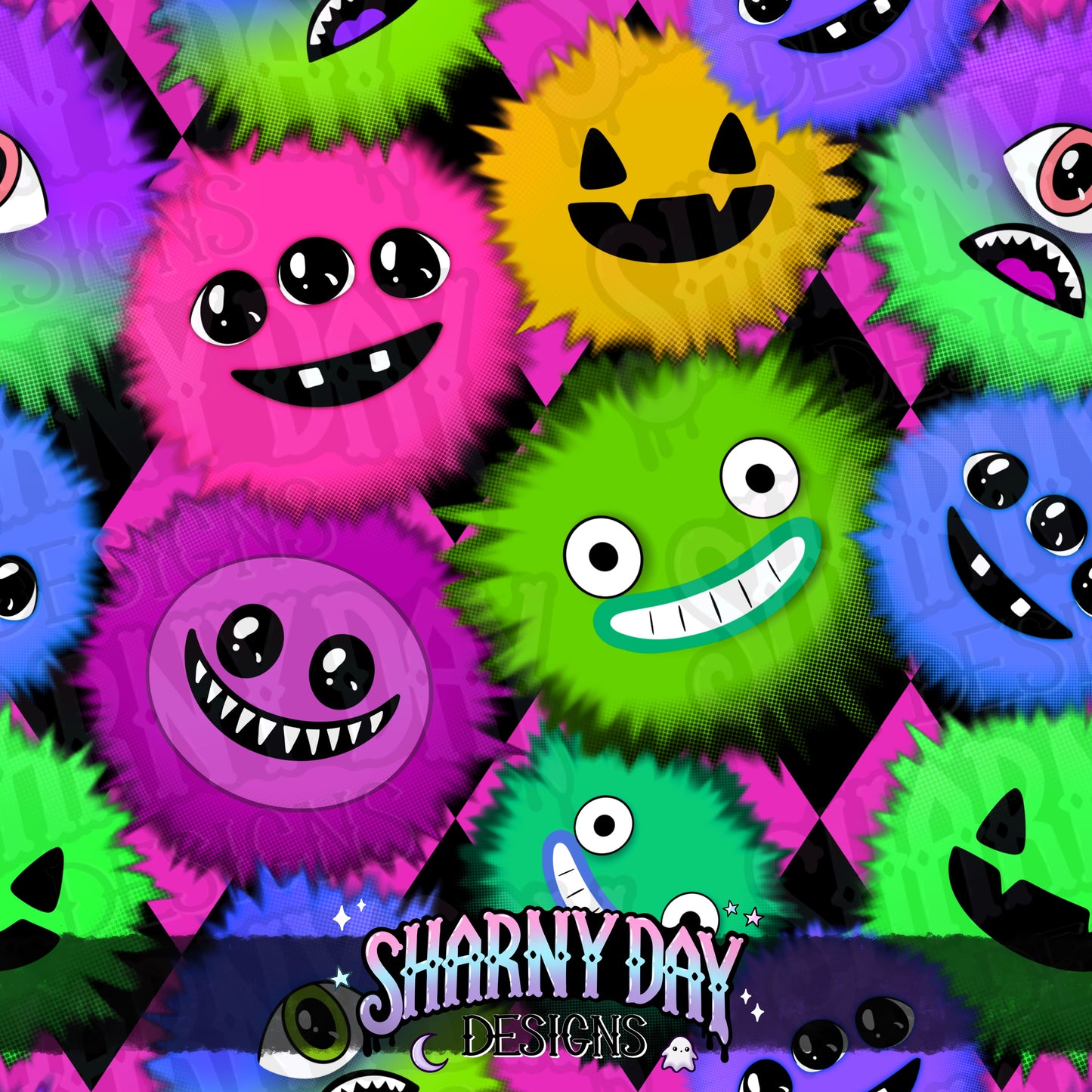 Fluffy Monsters Exclusive Seamless Pattern Design