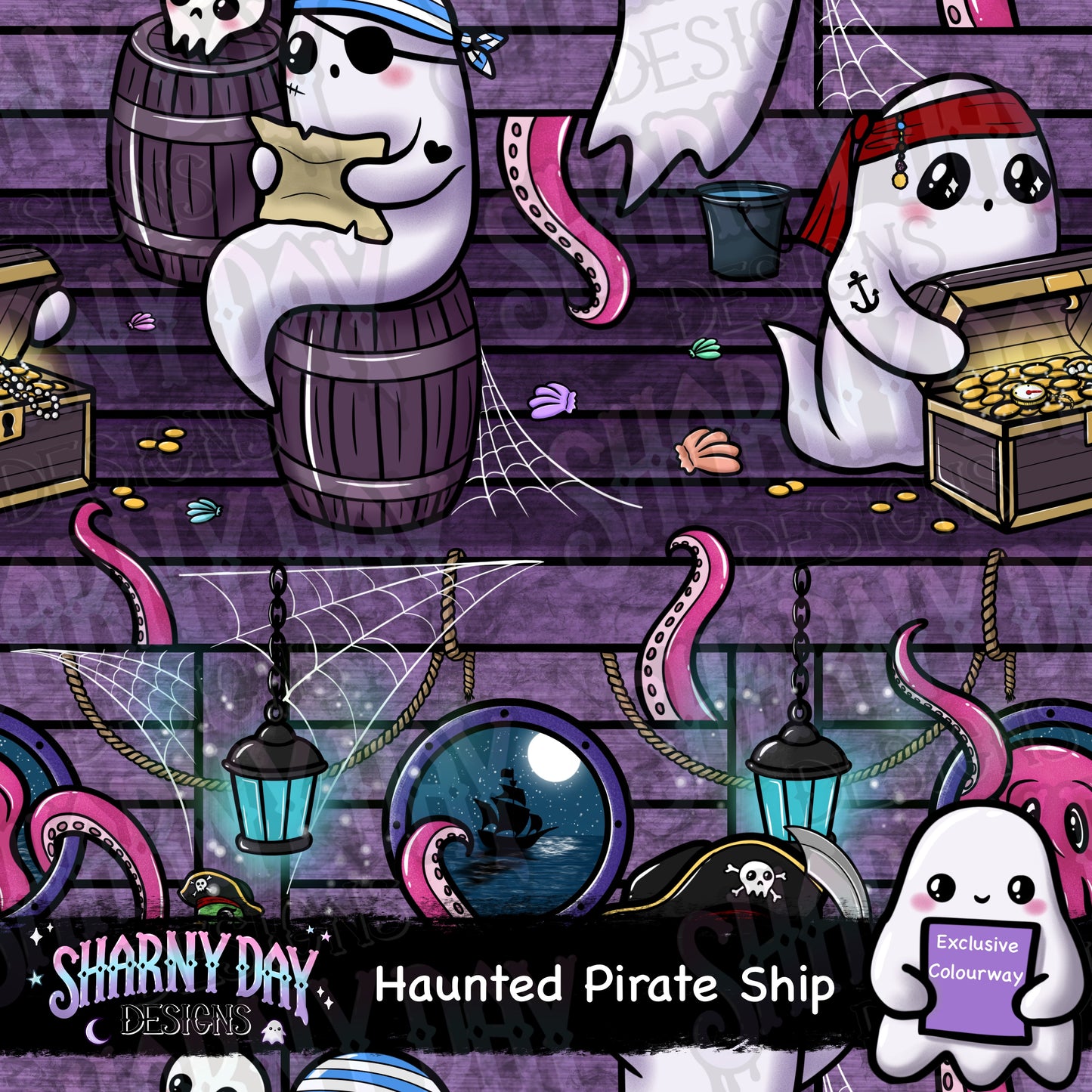 Haunted Pirate Ship Exclusive Seamless Pattern Design