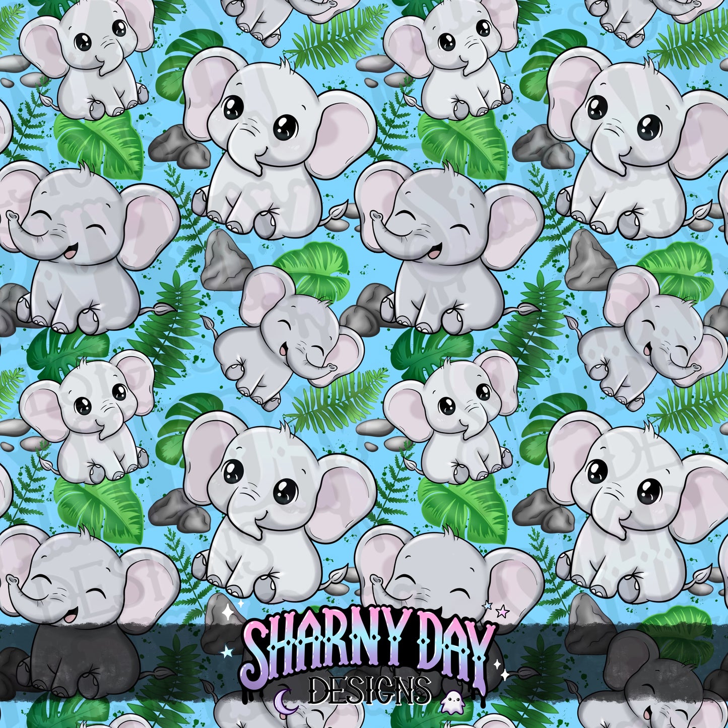 Kawaii Elephants Exclusive Seamless Pattern Design
