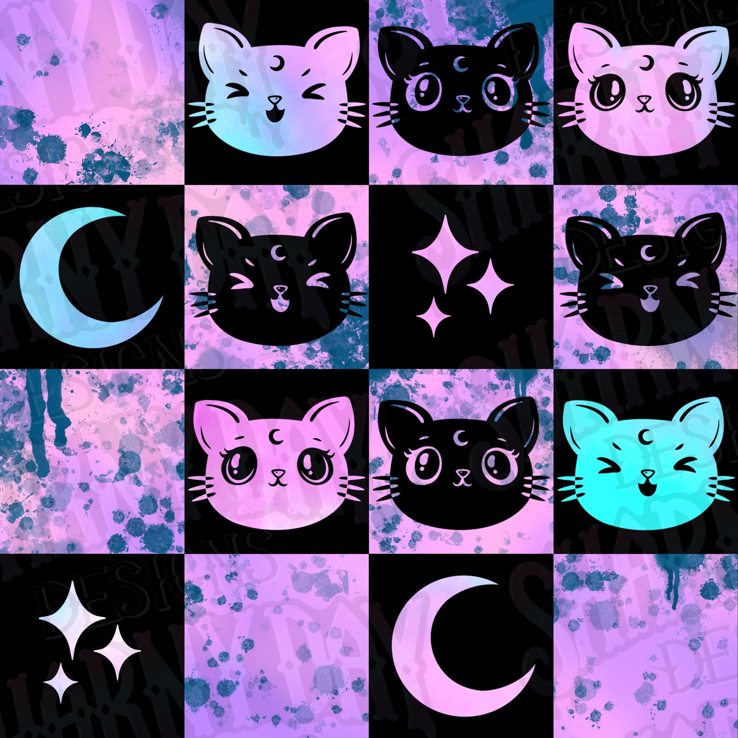 Luna Kitty Check Exclusive Seamless Pattern
