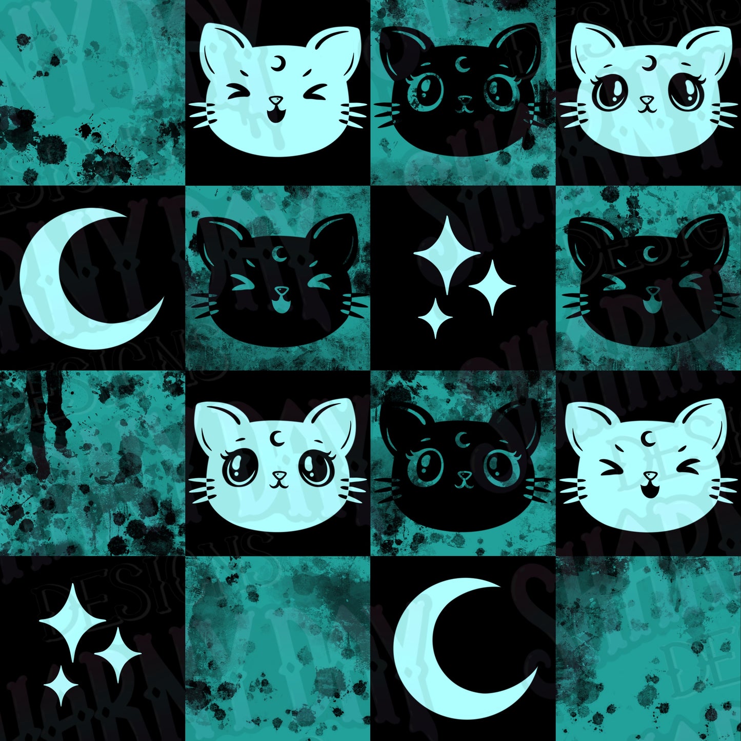 Luna Kitty Check Exclusive Seamless Pattern