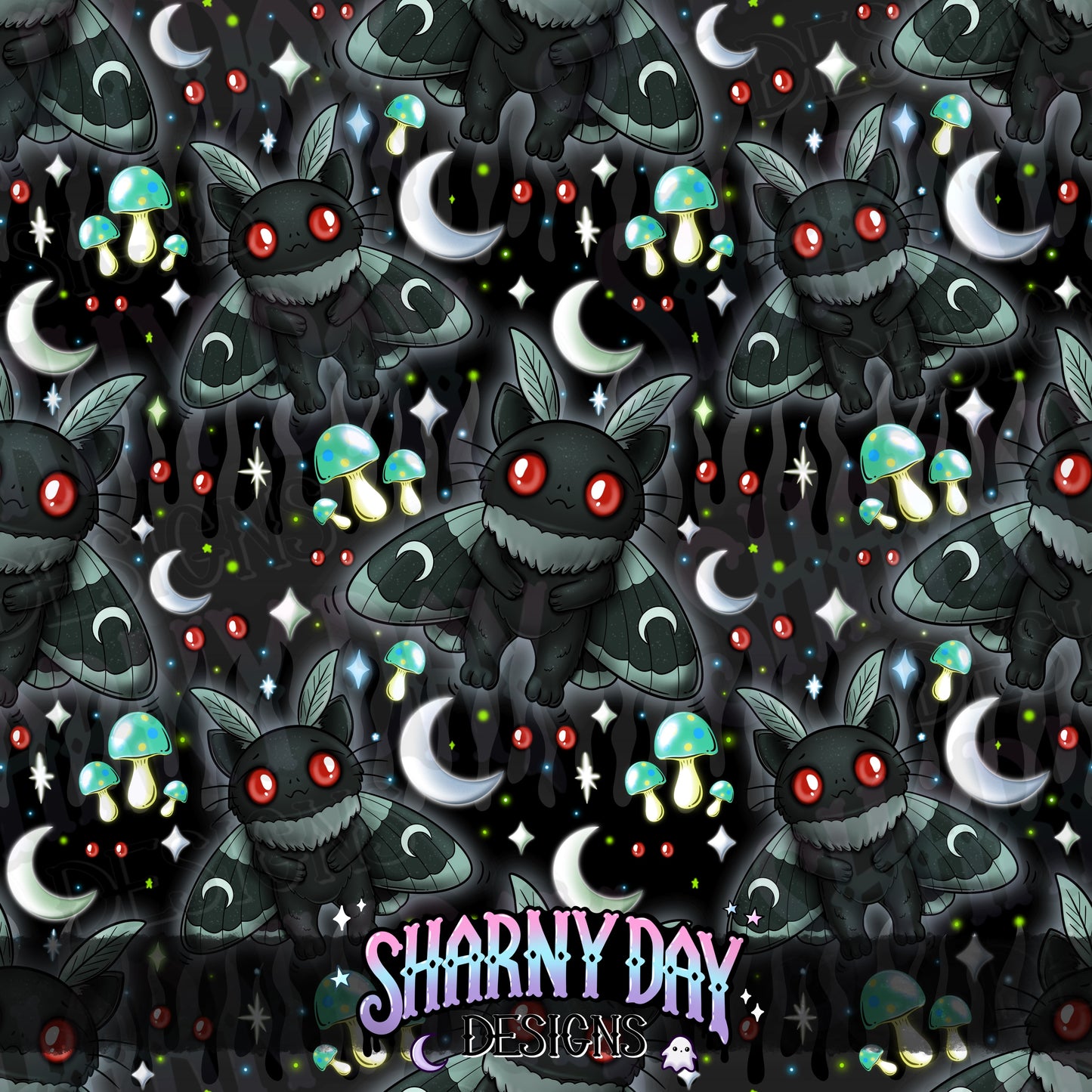 Kitty Mothman Exclusive Seamless Pattern Design