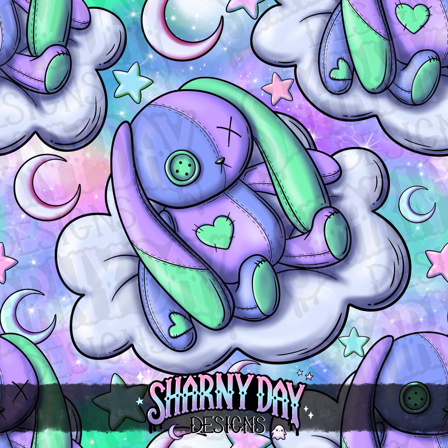 Sleepy Bunny Plushie Exclusive Seamless Pattern Design