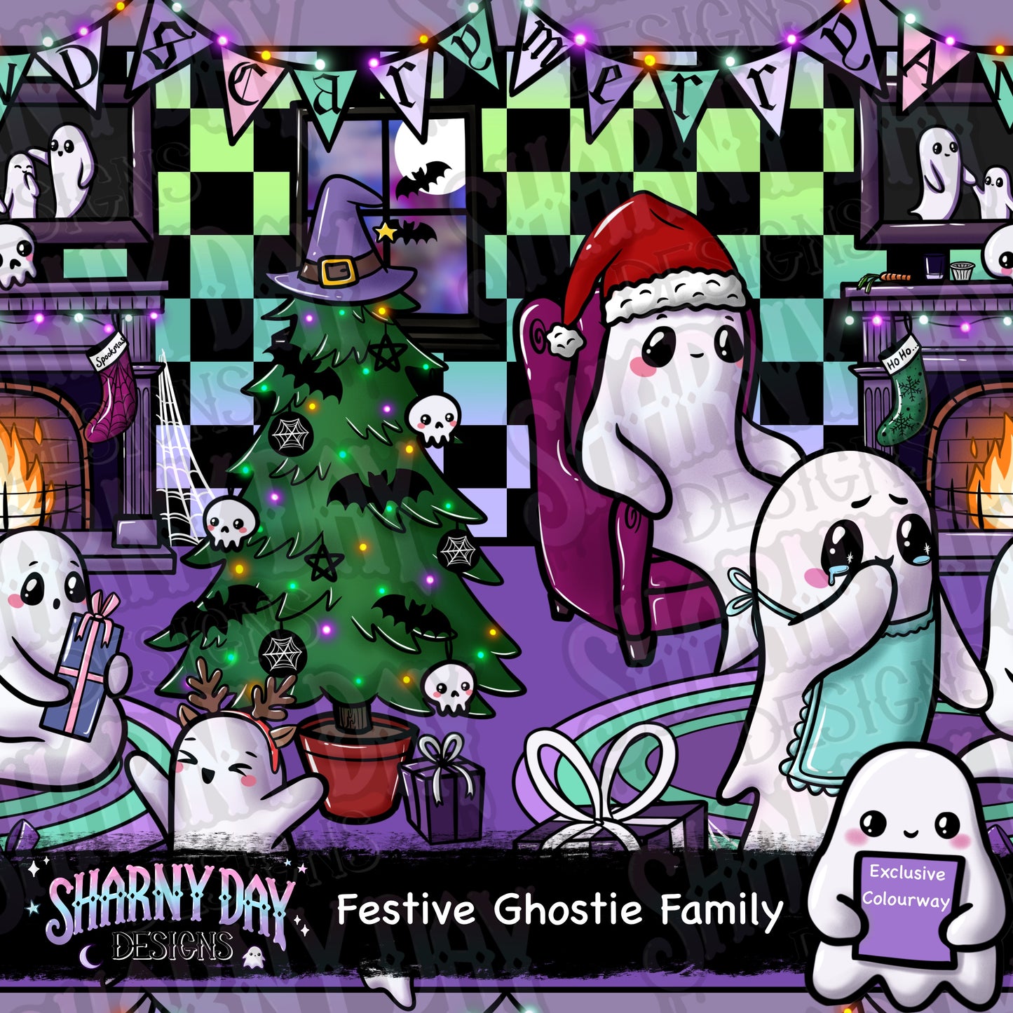 Festive Ghostie Family Exclusive Seamless Pattern Design