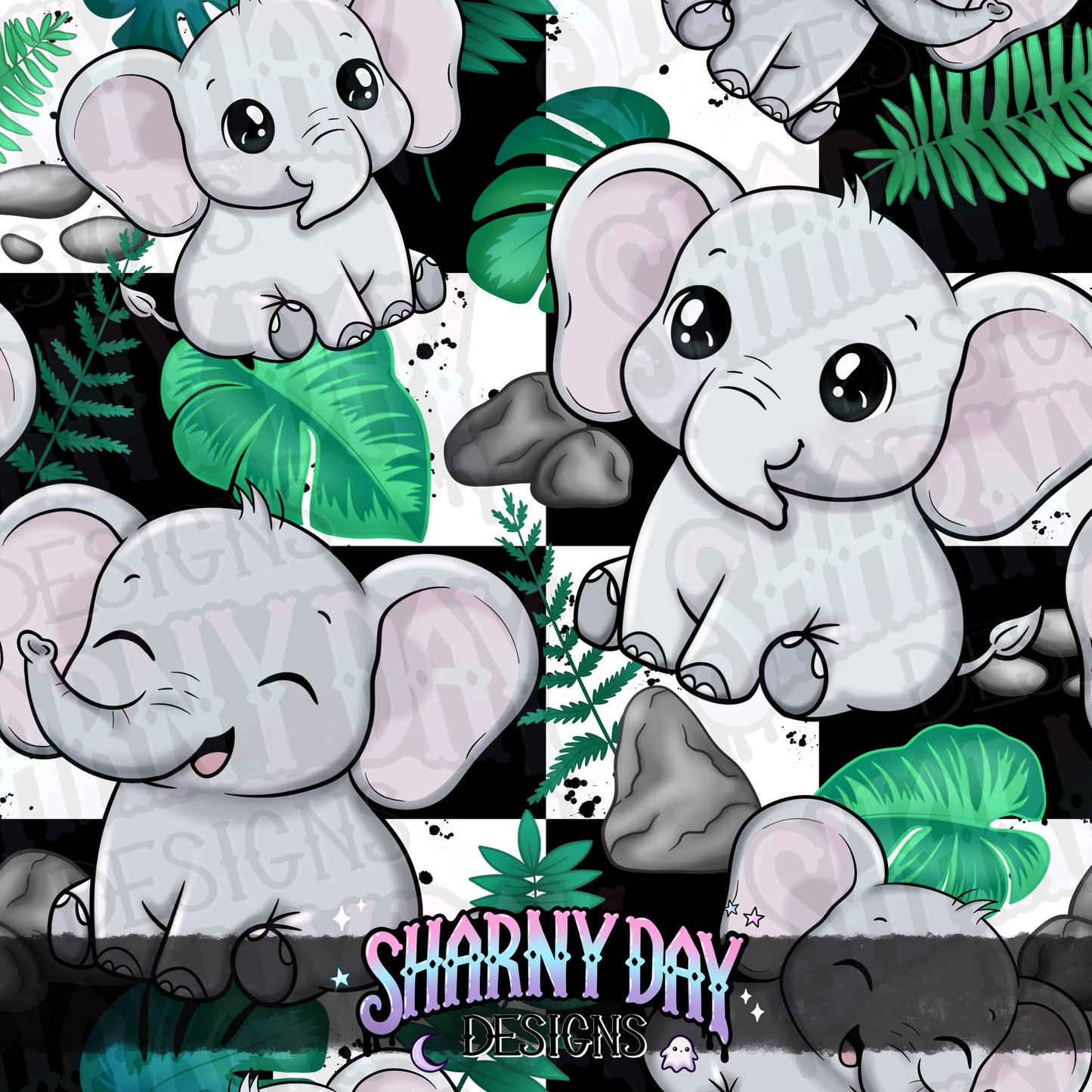 Kawaii Elephants Exclusive Seamless Pattern Design