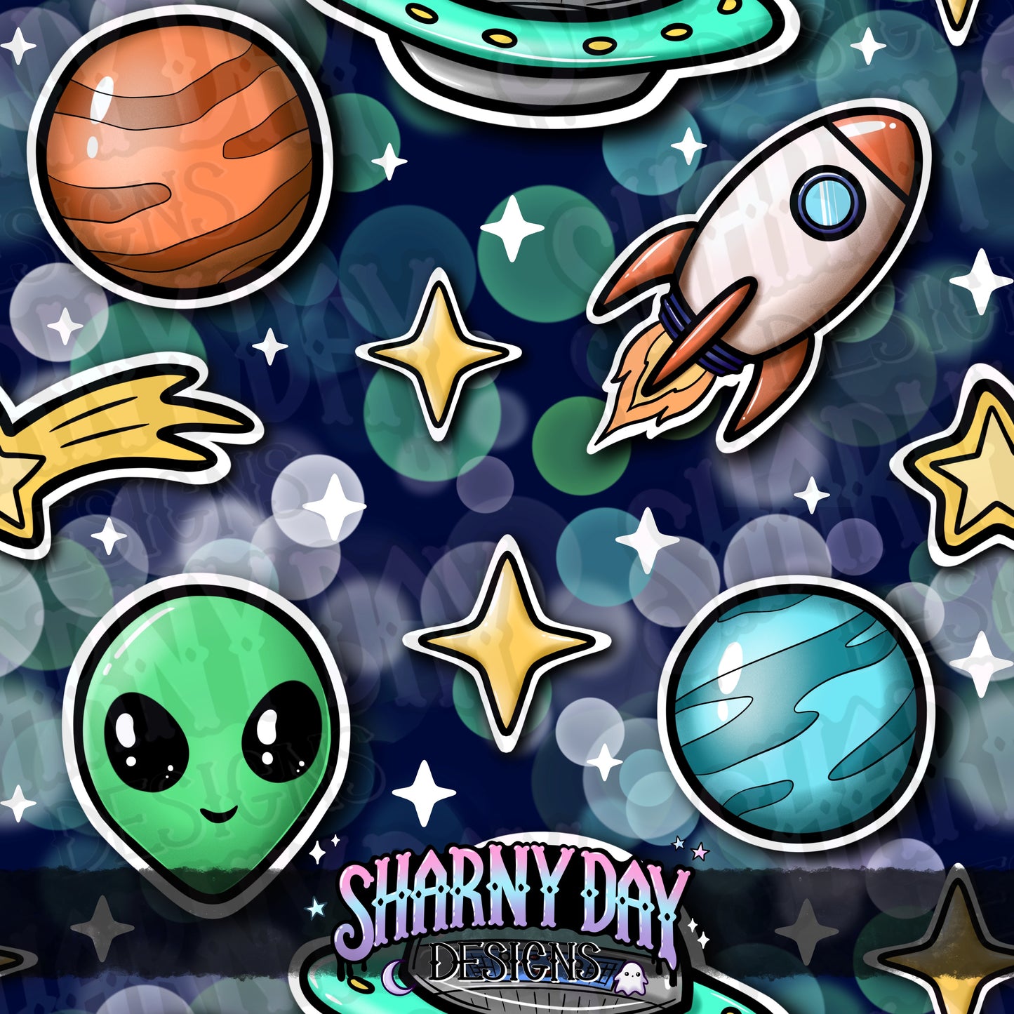 Space Stickers Exclusive Seamless Pattern Design