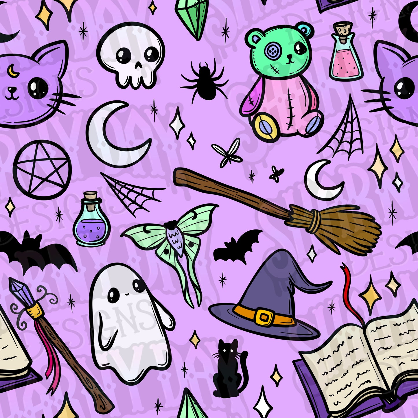 Spoopy Colour Doodles non-exclusive Seamless Pattern Design
