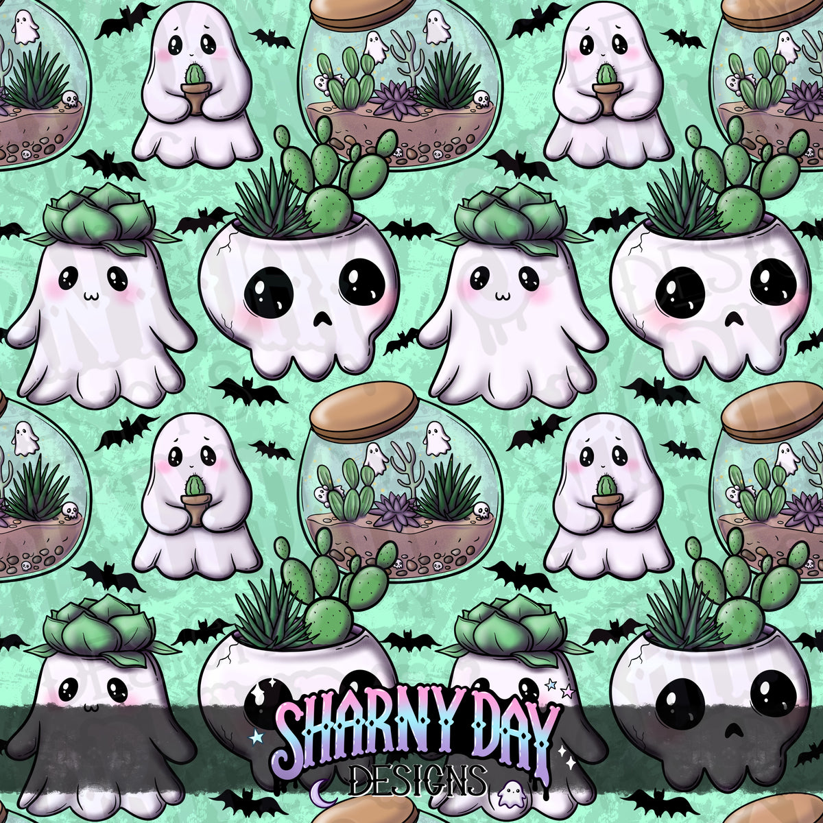 HEXTOBER - Kawaii Ghostie Plants (bloom) - Limited Seamless Pattern Design