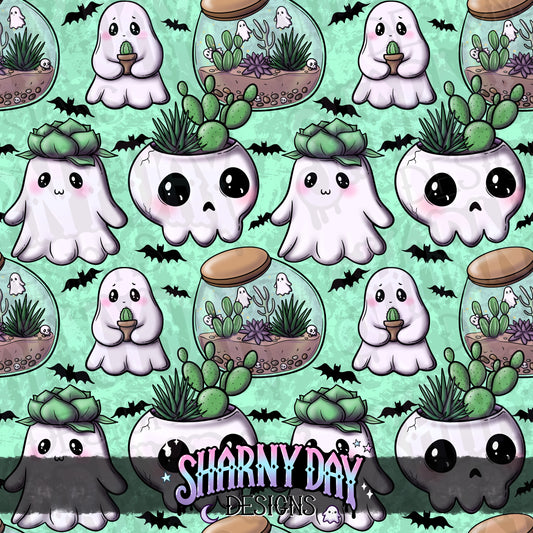 HEXTOBER - Kawaii Ghostie Plants (bloom) - Limited Seamless Pattern Design