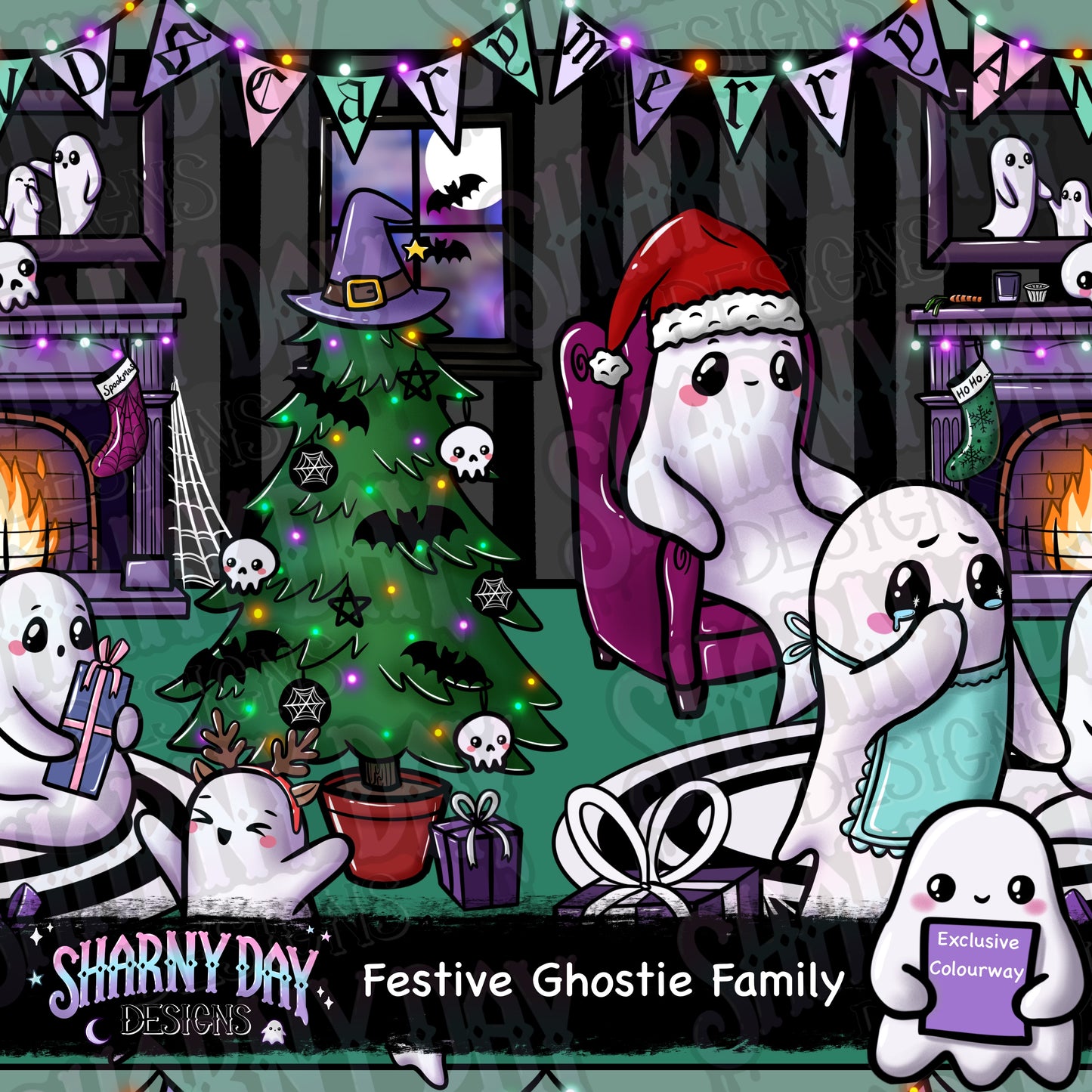 Festive Ghostie Family Exclusive Seamless Pattern Design