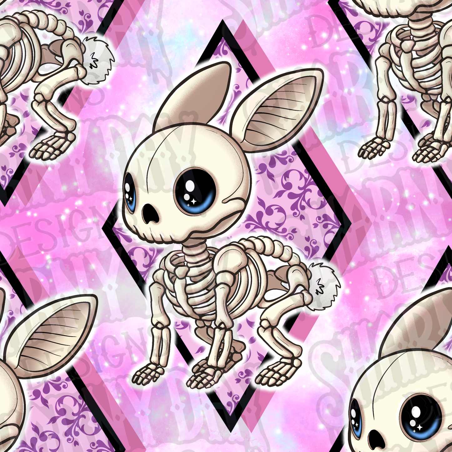 Kawaii Skelly Bunny Exclusive Seamless Pattern Design