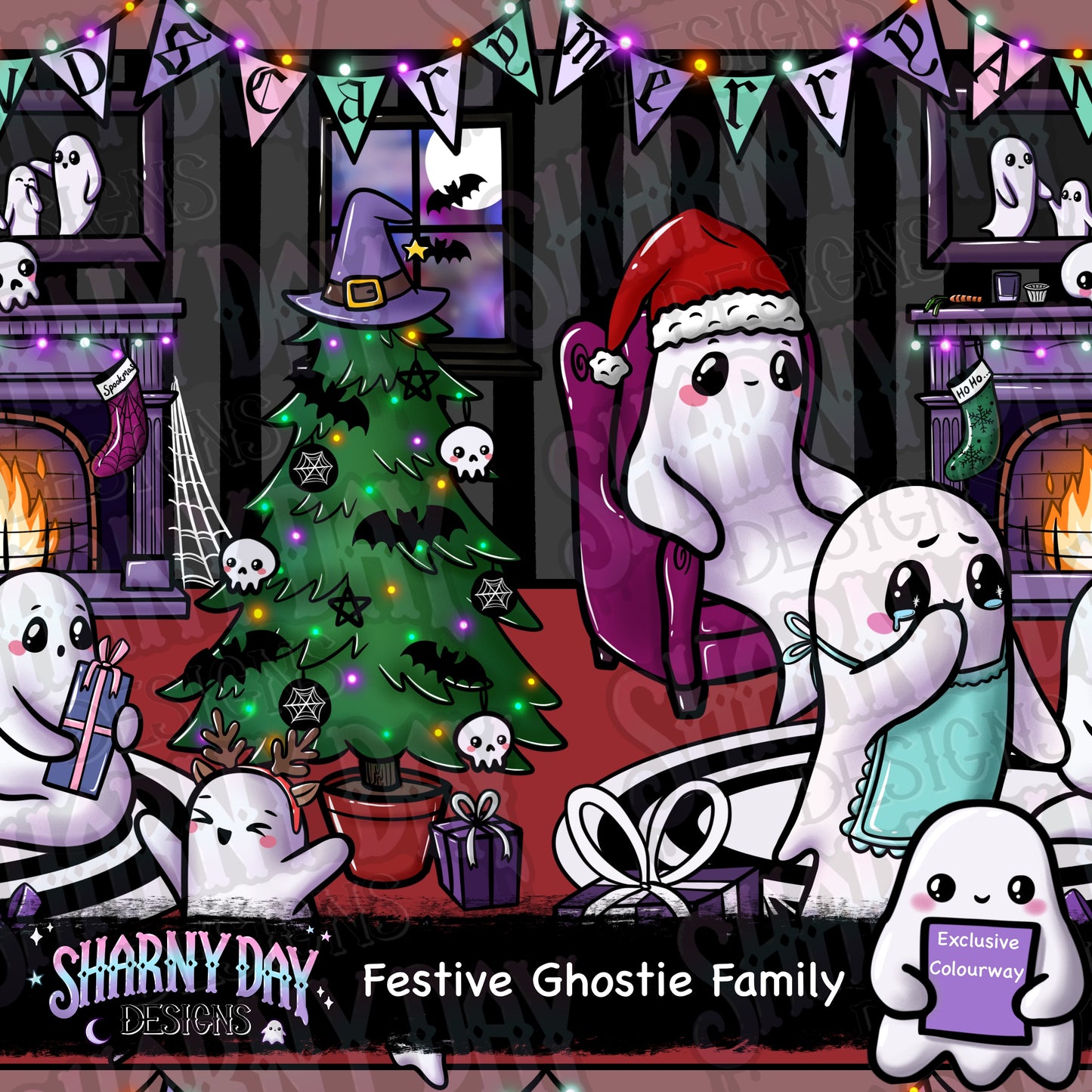 Festive Ghostie Family Exclusive Seamless Pattern Design