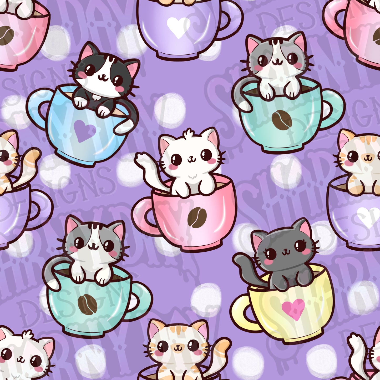 Cats in Cups Exclusive Seamless Pattern