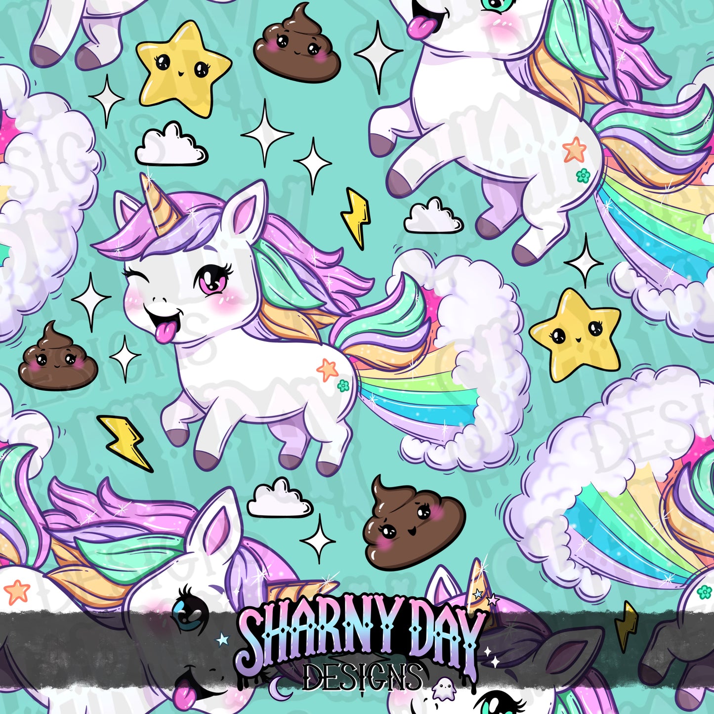 Silly Kawaii Unicorns Exclusive Seamless Pattern Design