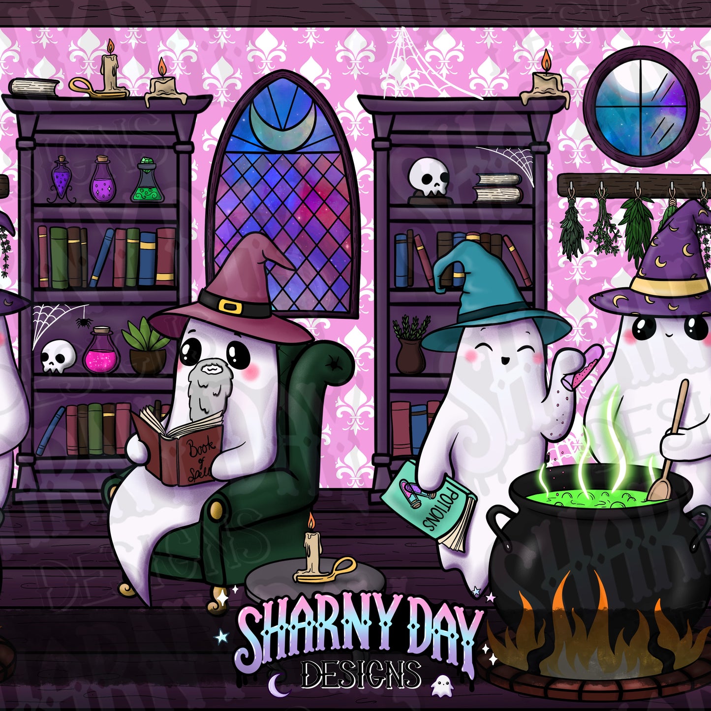 Witchy Ghosties Exclusive Seamless Pattern Design