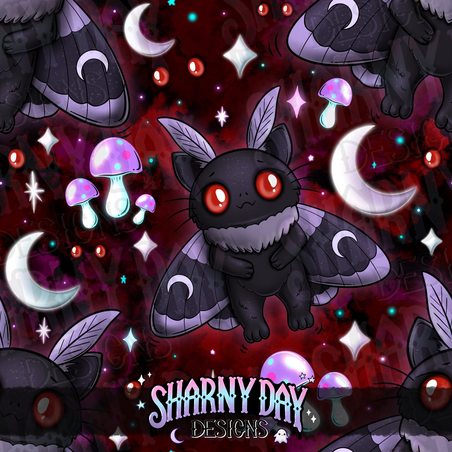 Kitty Mothman Exclusive Seamless Pattern Design