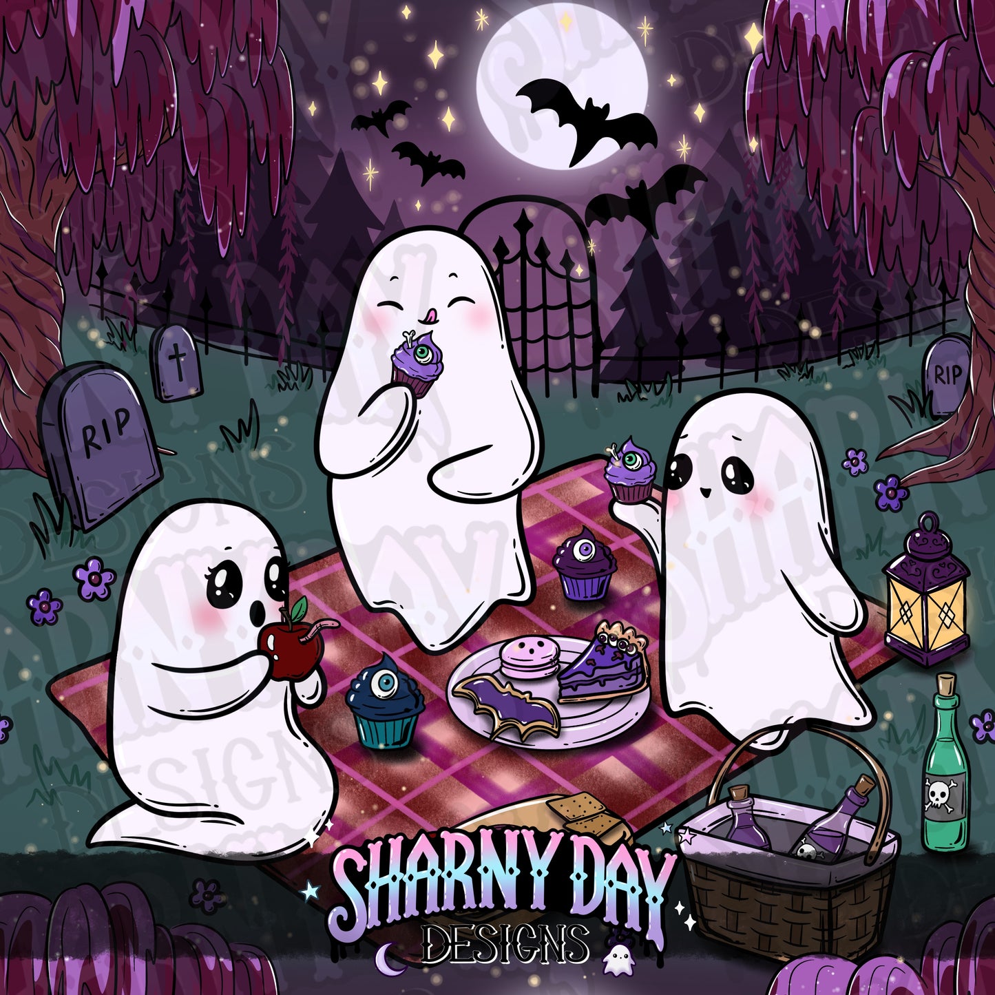 Haunted Graveyard Picnic Limited Seamless Pattern