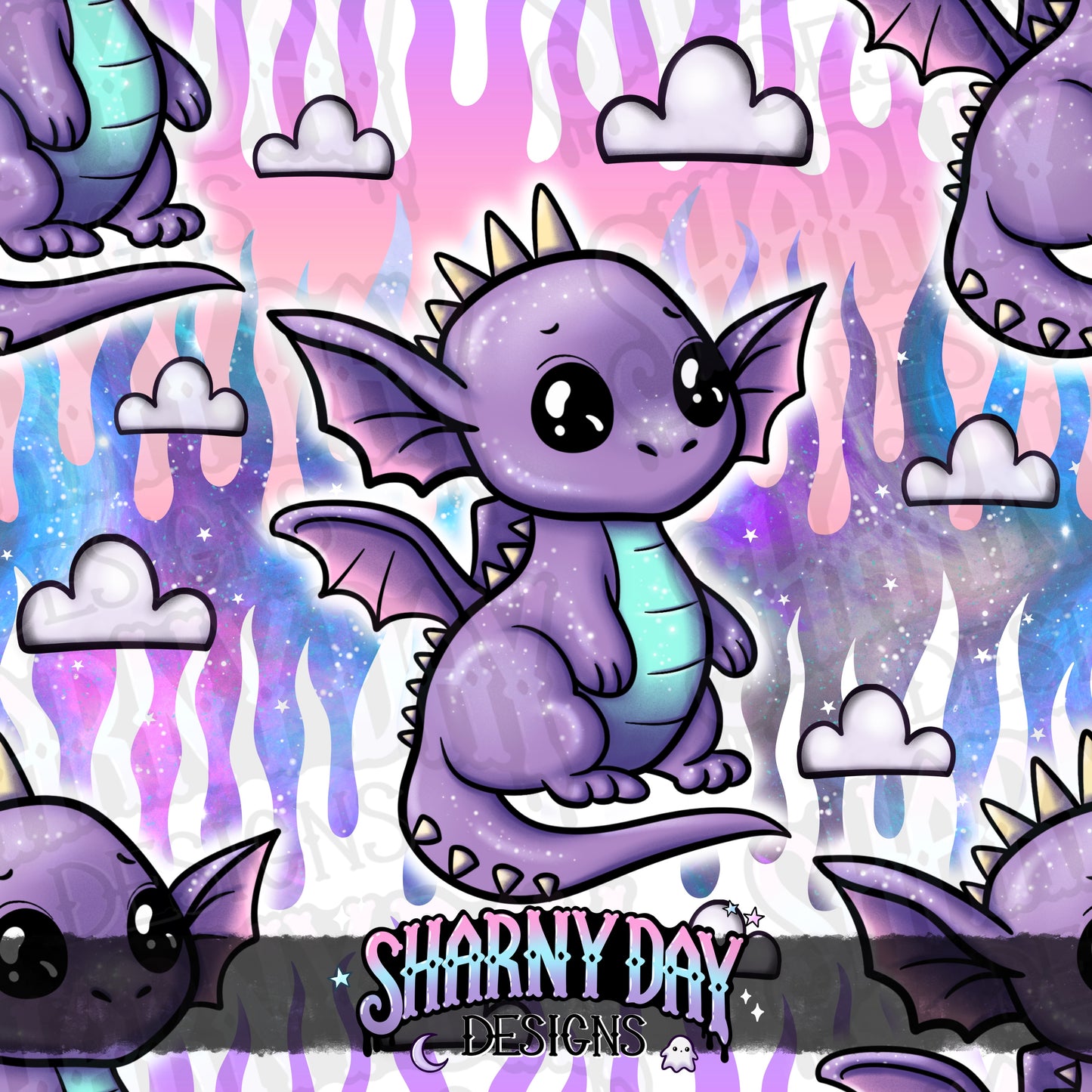 HEXTOBER - Sparkle Kawaii Dragon Exclusive Seamless Pattern Design