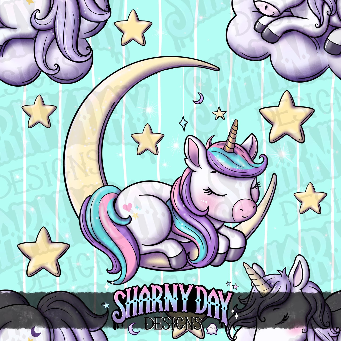 Kawaii Sleepy Unicorns - Exclusive Seamless Pattern Design