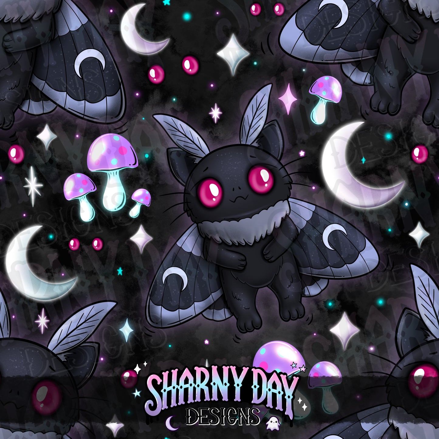 Kitty Mothman Exclusive Seamless Pattern Design