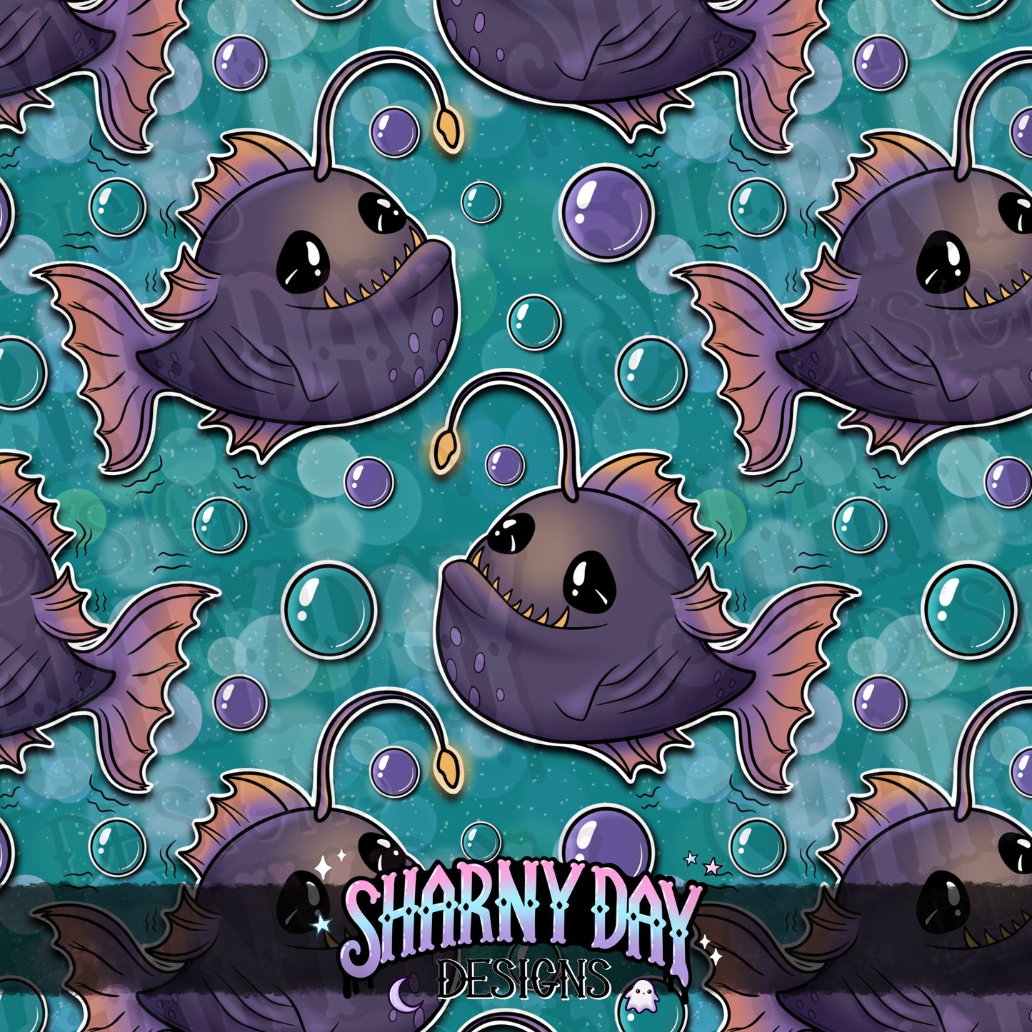 Cute Angler Fish Exclusive Seamless Pattern Design