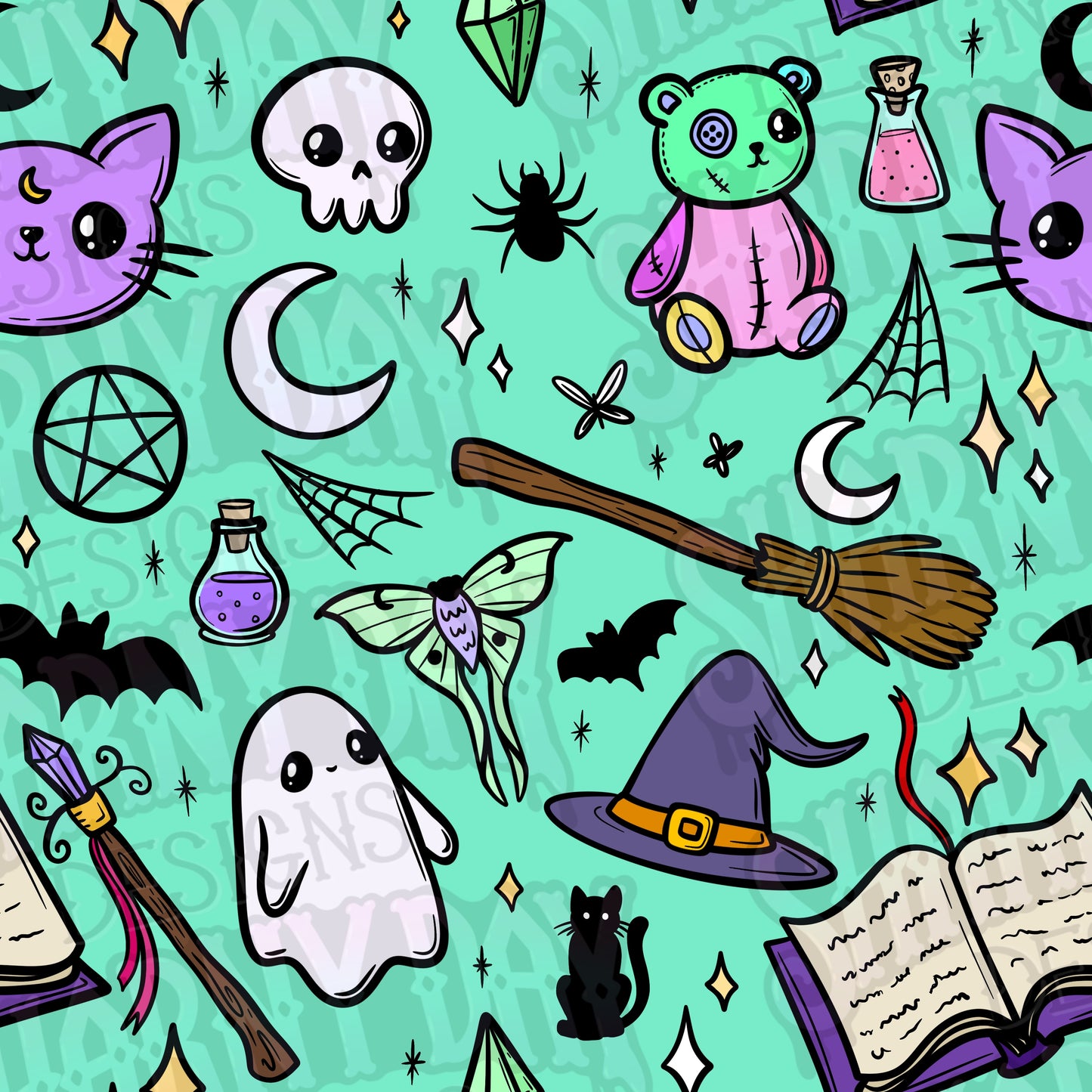 Spoopy Colour Doodles non-exclusive Seamless Pattern Design