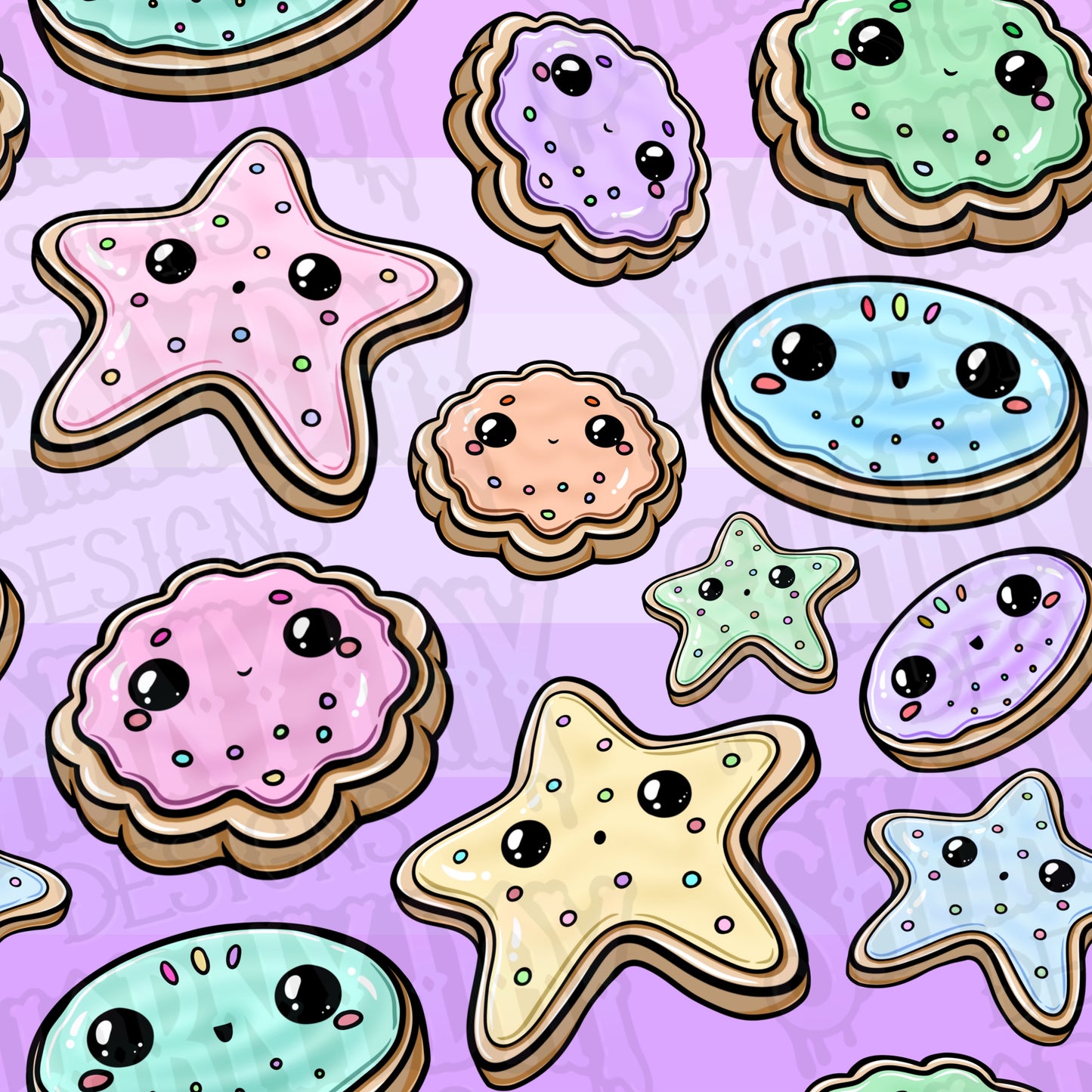 Kawaii Sugar Cookies Exclusive Seamless Pattern Design