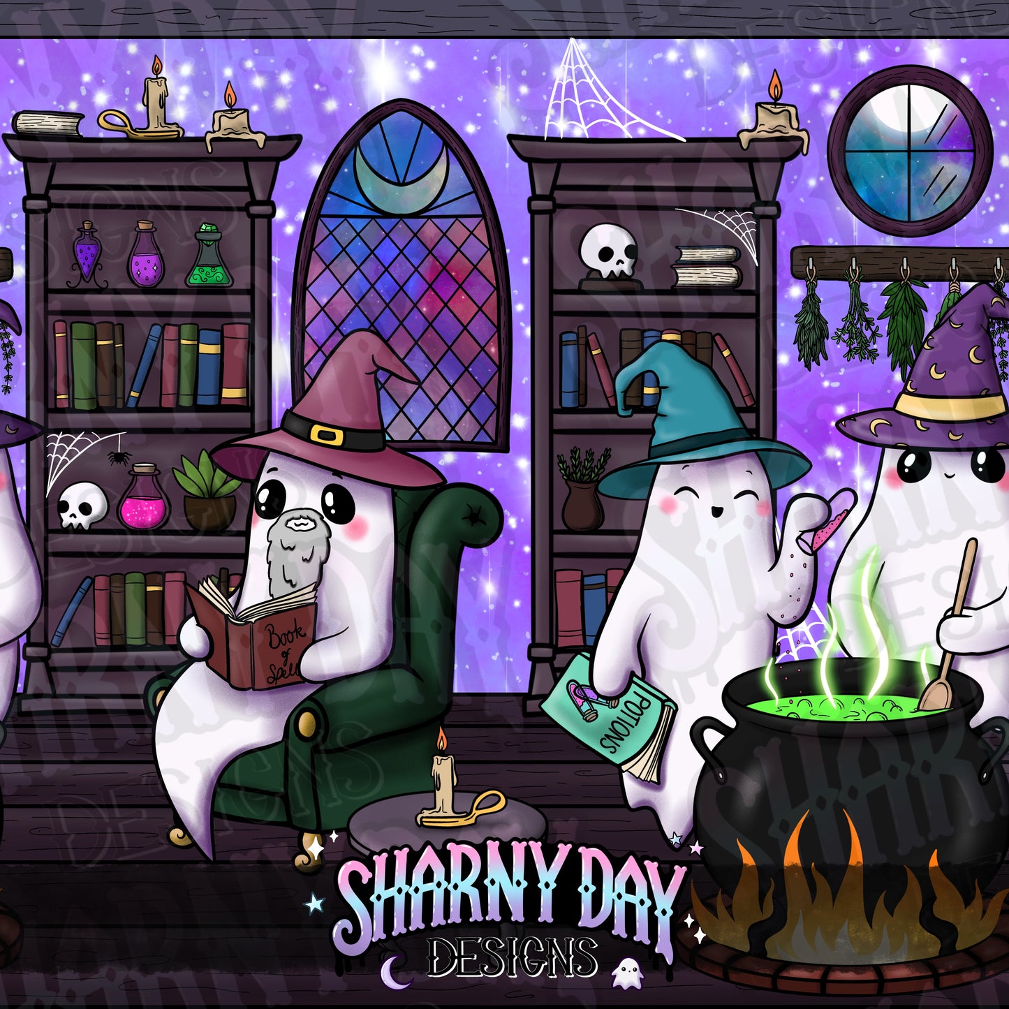 Witchy Ghosties Exclusive Seamless Pattern Design