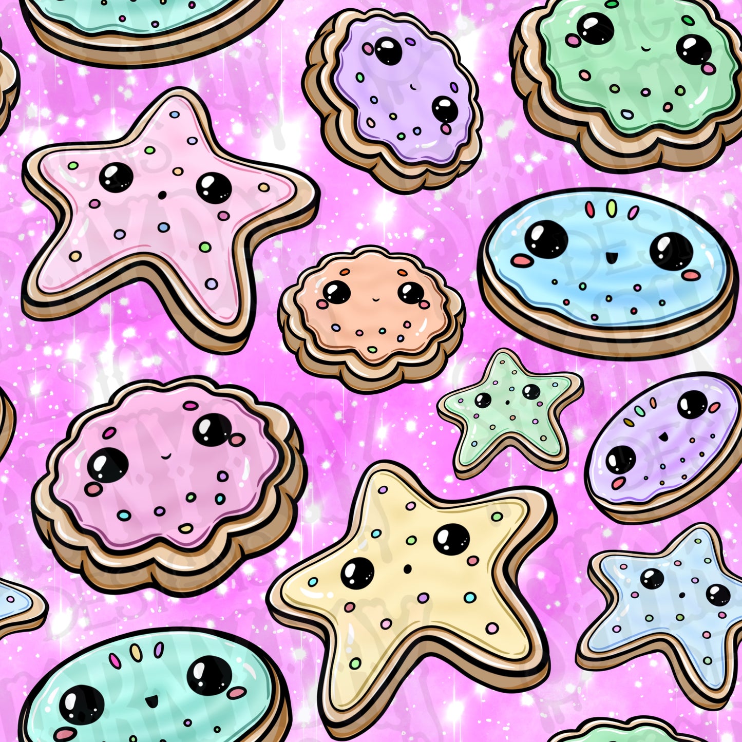 Kawaii Sugar Cookies Exclusive Seamless Pattern Design