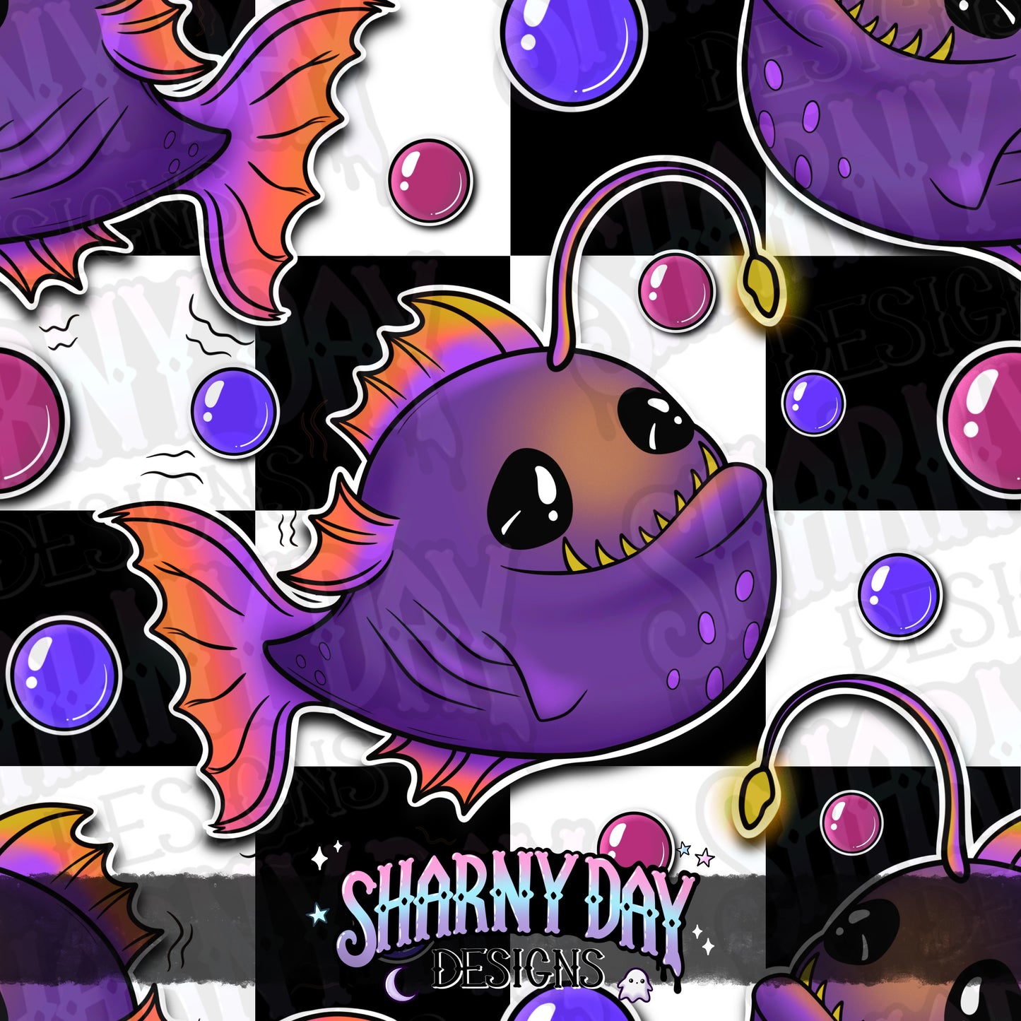 Cute Angler Fish Exclusive Seamless Pattern Design