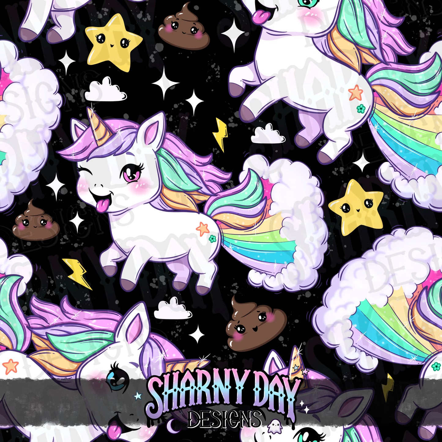 Silly Kawaii Unicorns Exclusive Seamless Pattern Design