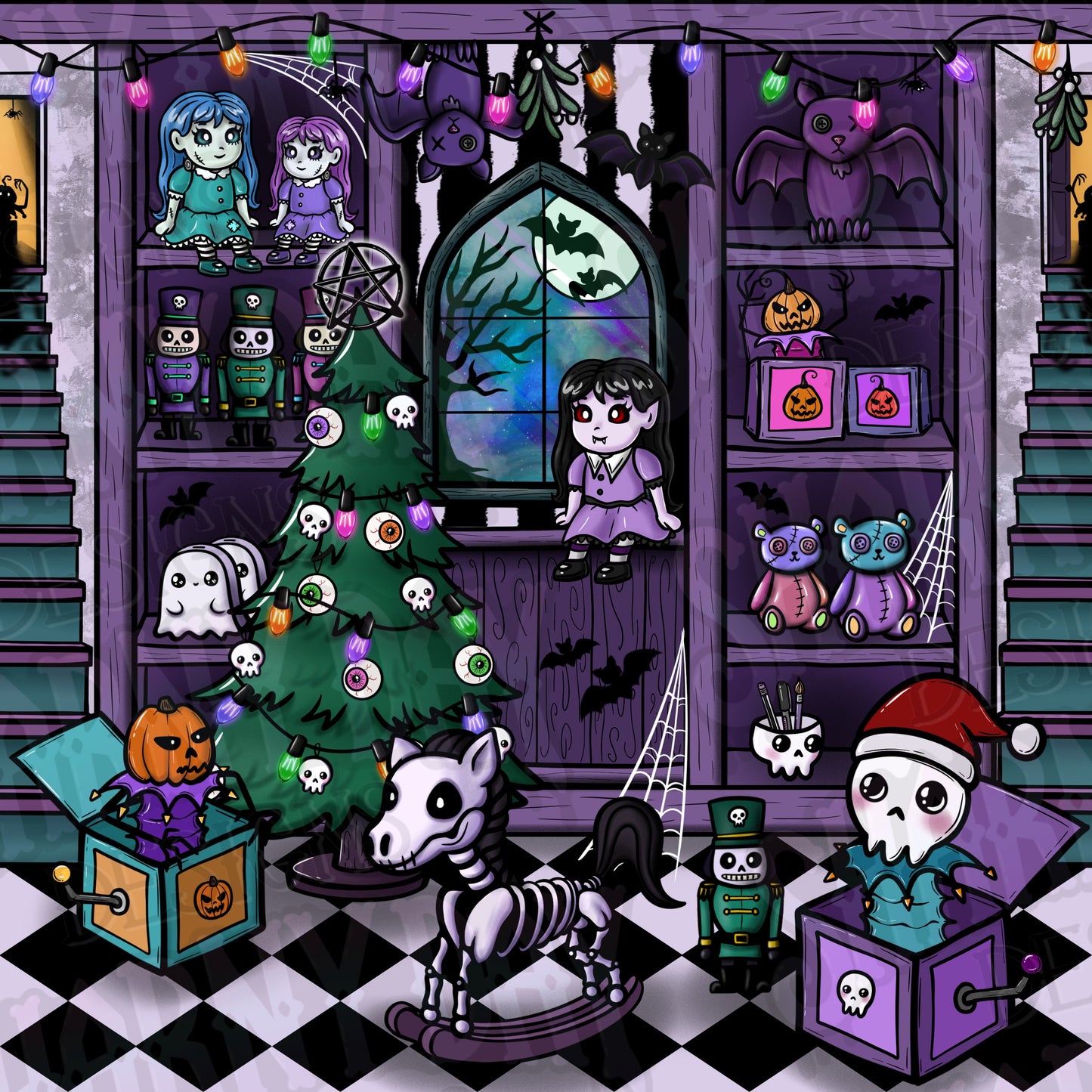 Festive Nightmare Toy Store Exclusive Seamless Pattern Design
