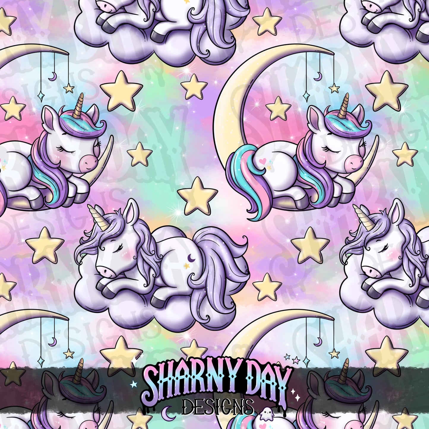 Kawaii Sleepy Unicorns - Exclusive Seamless Pattern Design